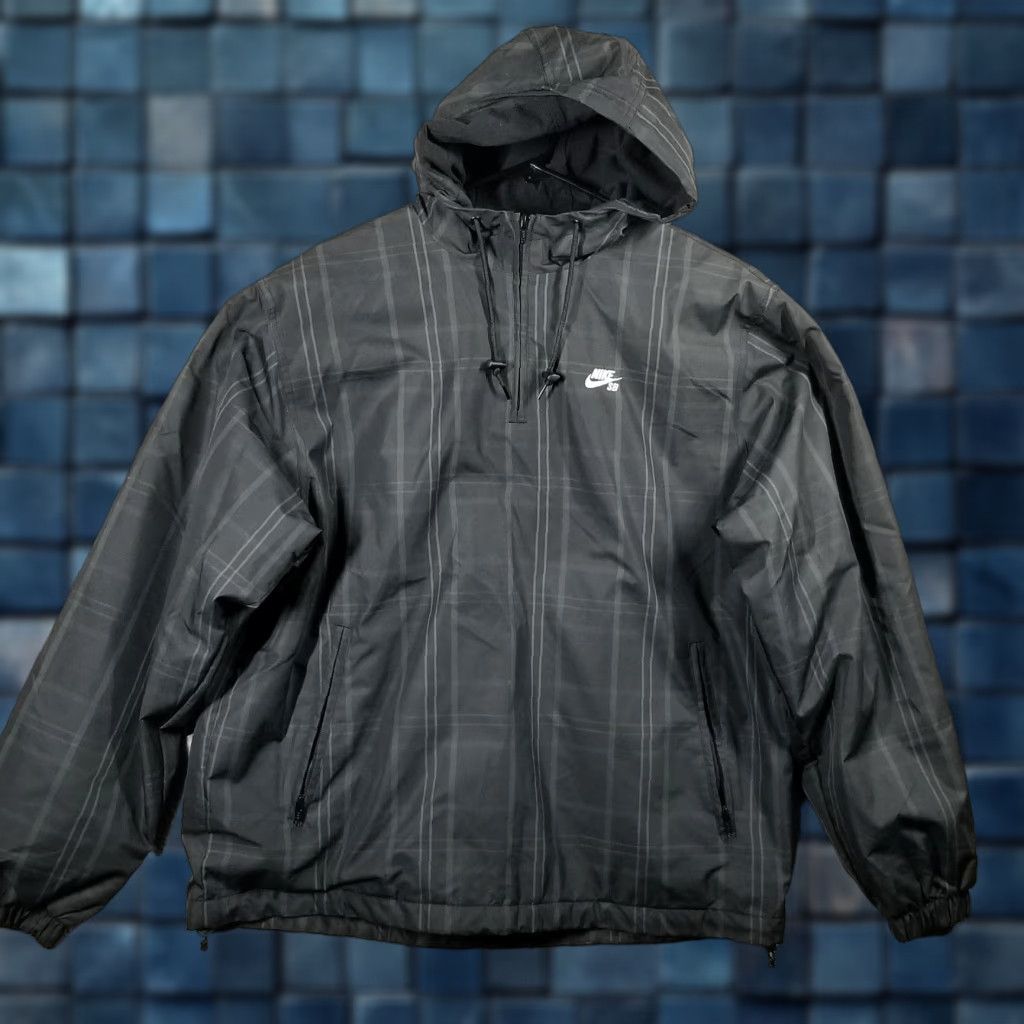 Nike SB 1/2 Zip Windbreaker Jacket Black Plaid CK5313-010 XS?