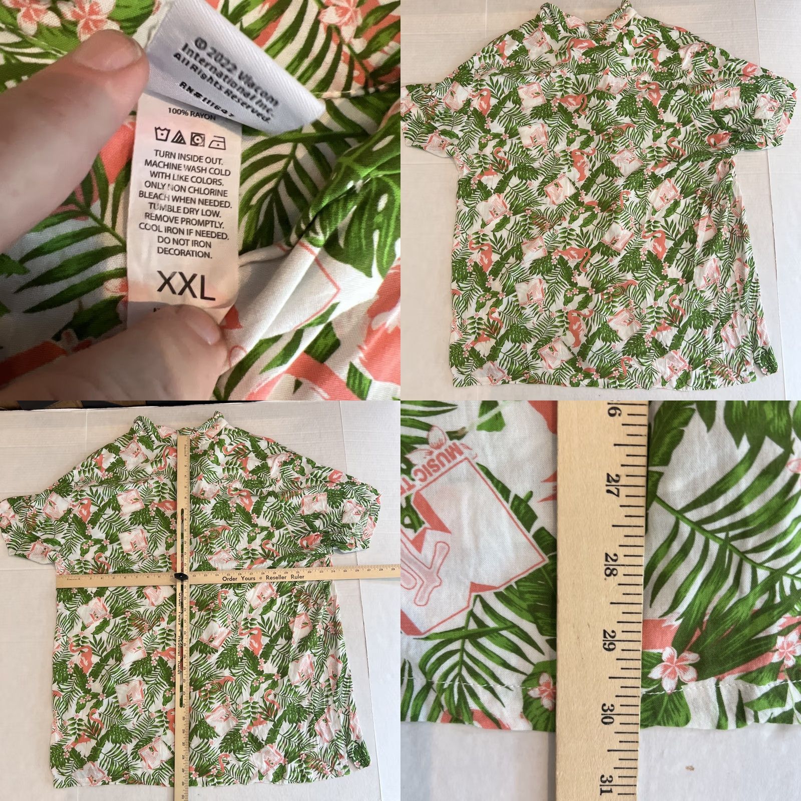 Vintage MTV Hawaiian Rayon Button-Up Shirt Floral Flamingos Pocket 2XL Green Pink Mens Vintage No N/A Size US XXL / EU 58 / 5 - 8 Thumbnail