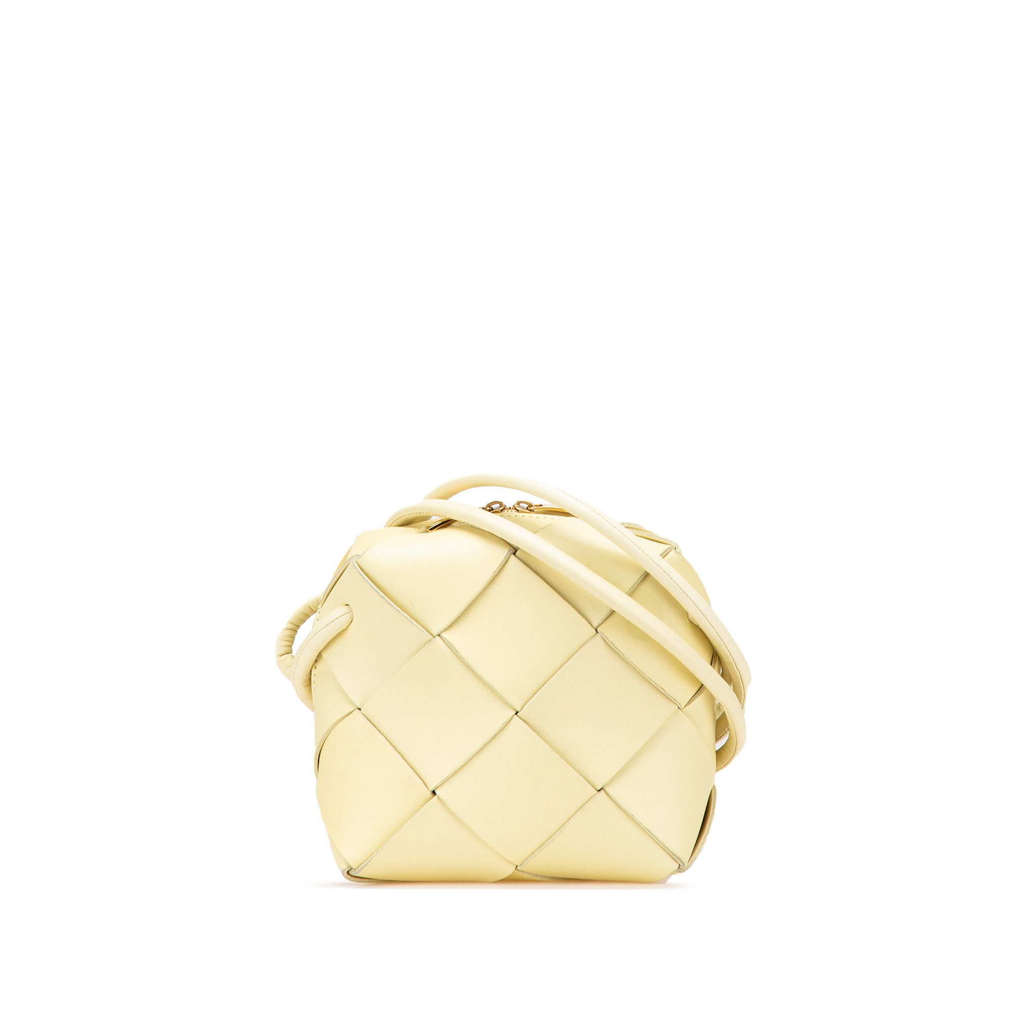 Bottega Veneta Mini Lambskin Intreccio Cassette Camera Bag in Yellow, Women's