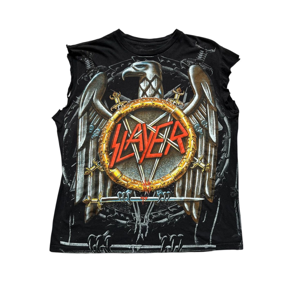 Band Tees × Slayer Slayer Band Over Print Sleeve Less Tee Size US XL / EU 56 / 4 - 1 Thumbnail