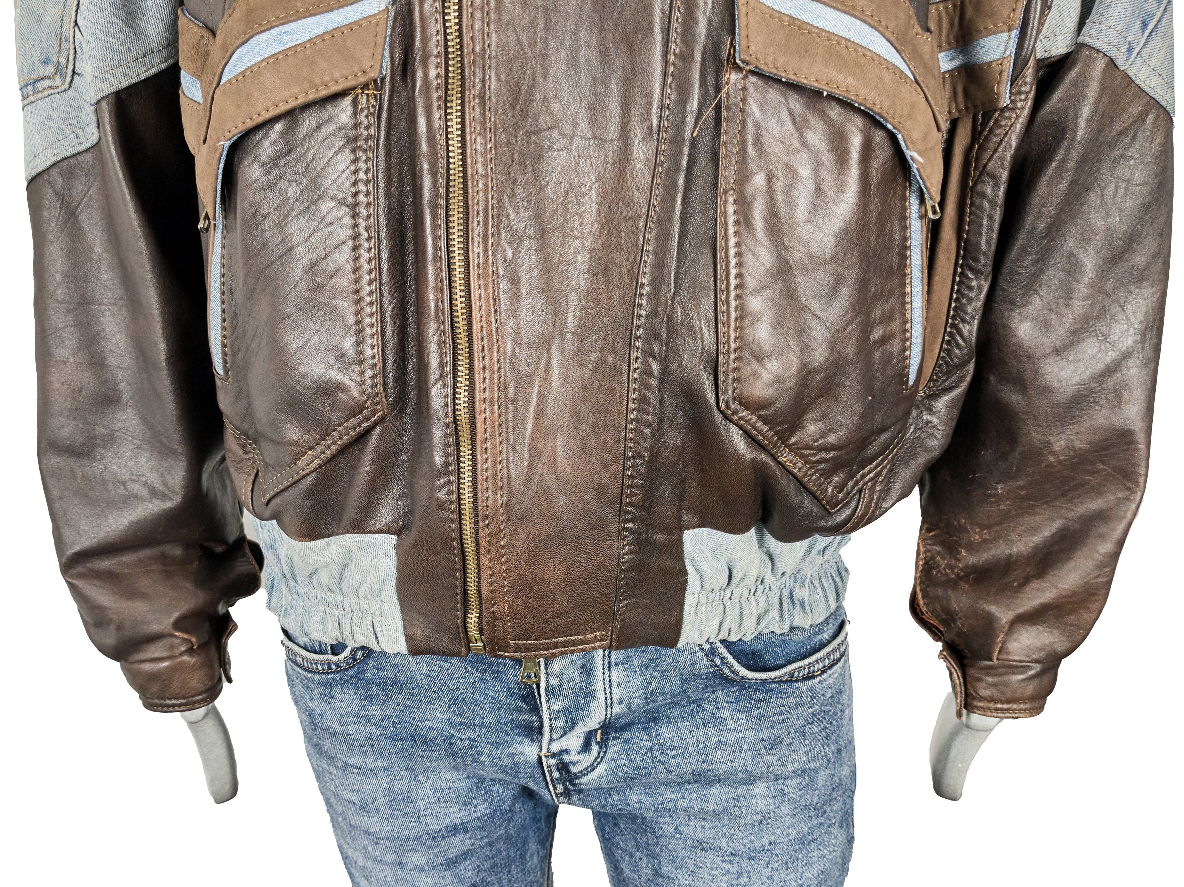 Vintage Vintage 80s Italian leather biker jacket with denim inserts Size US XL / EU 56 / 4 - 12 Thumbnail