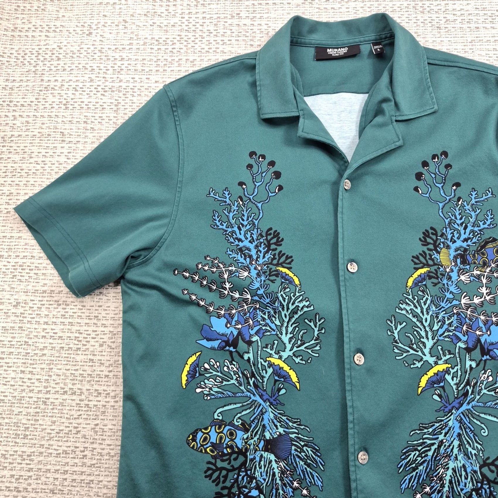 Murano Murano Button Up Shirt Mens L Green Tropical Graphic Short Sleeve Casual Size US L / EU 52-54 / 3 - 3 Thumbnail