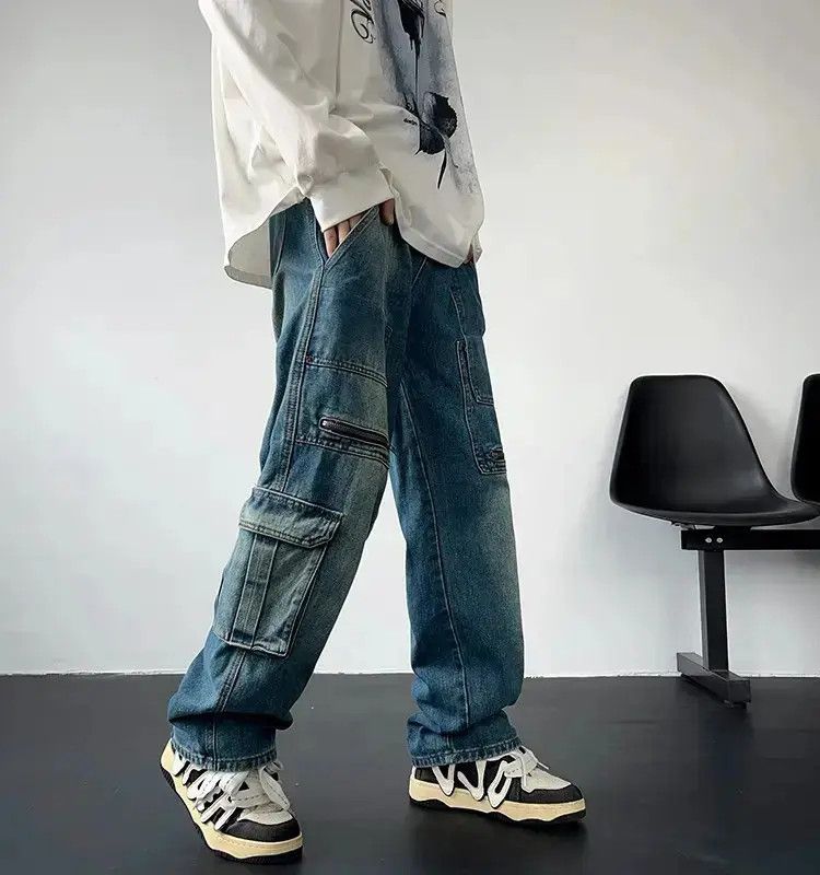 Japanese Brand Retro washed zippered multi pocket jeans Size US 32 / EU 48 - 4 Thumbnail