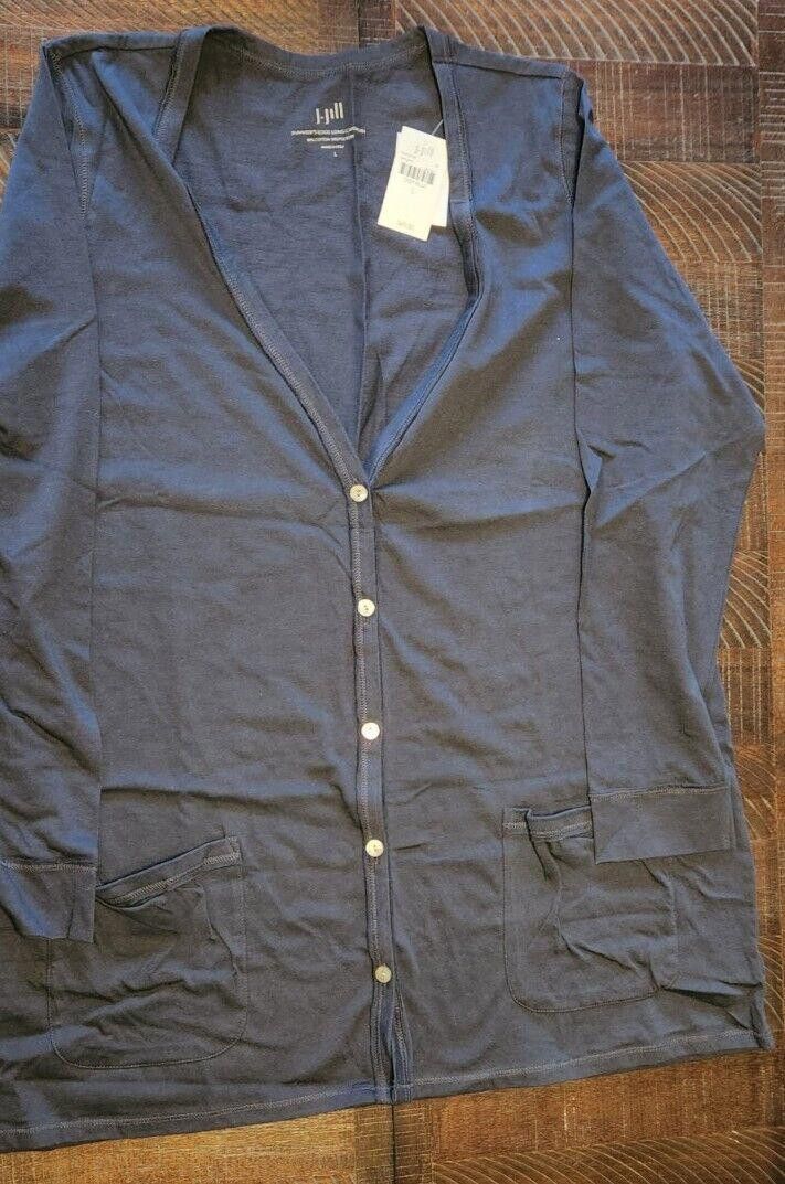 Designer New J Jill Summer's Edge Long Cardigan Deep Blue Size Large Size L / US 10 / IT 46 - 1 Thumbnail