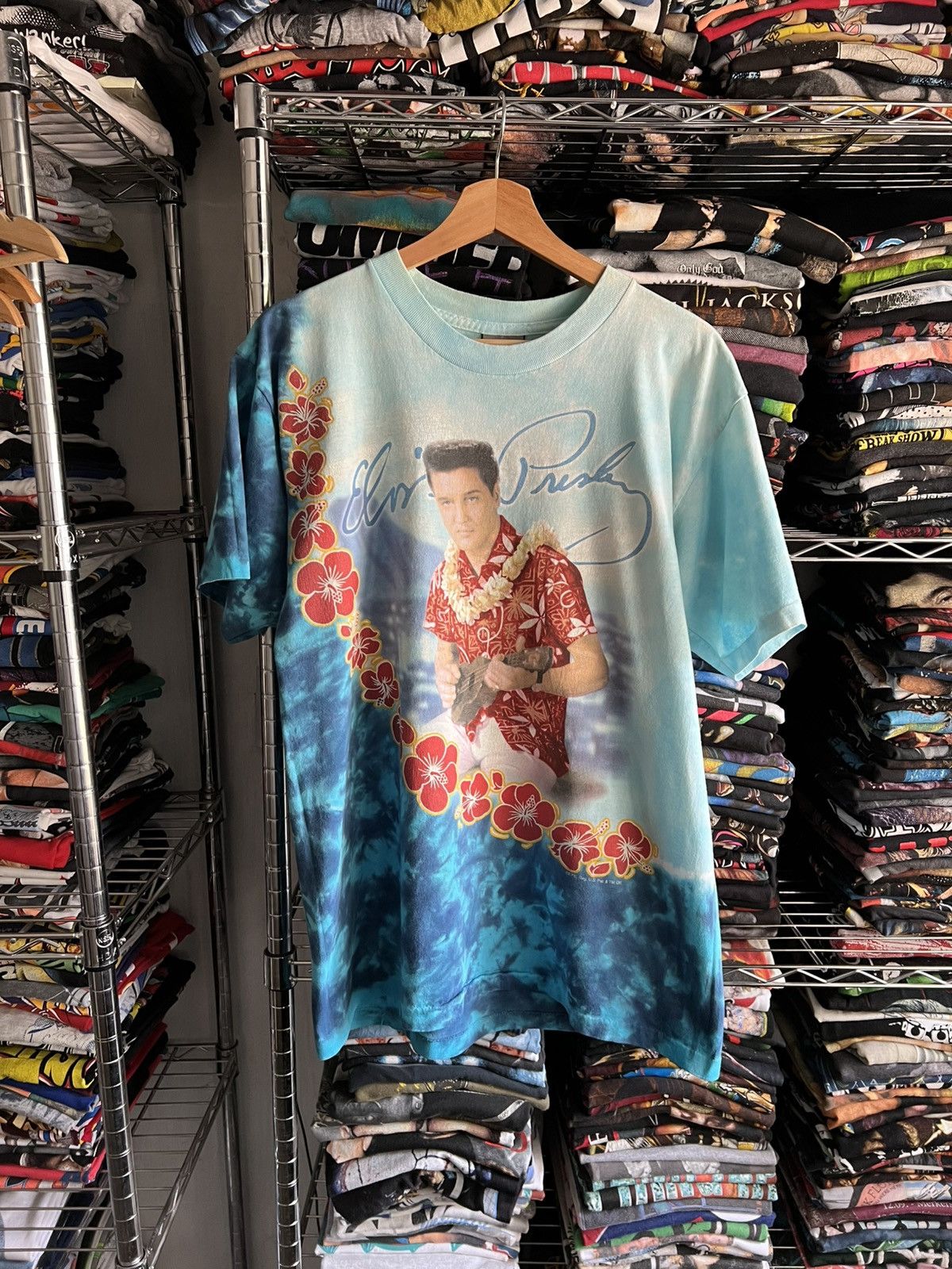 Liquid Blue 90s Elvis Presley Blue Hawaii Single Stitch Tie Dye Band Tee Size US M / EU 48-50 / 2 - 1 Thumbnail