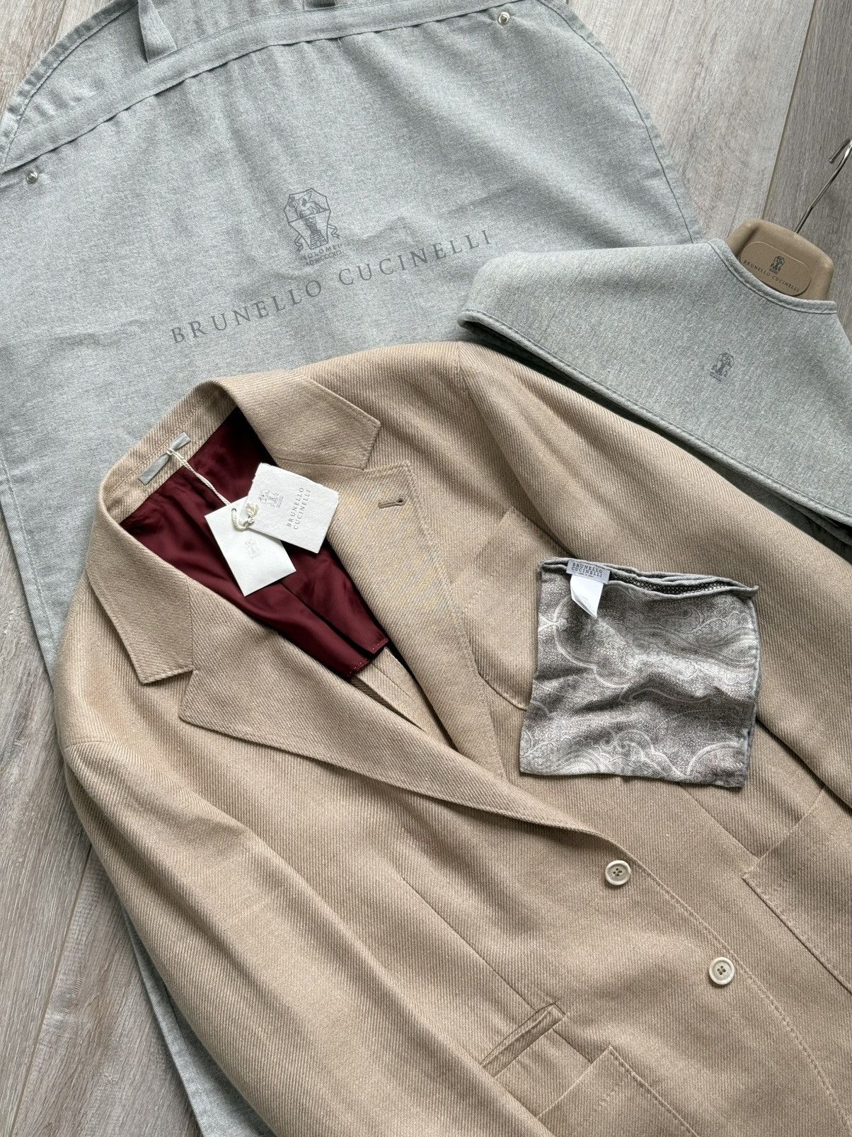 Brunello Cucinelli NWT Brunello Cucinelli Wool Linen Silk Beige Blazer Mens 50 Size 40R - 3 Thumbnail