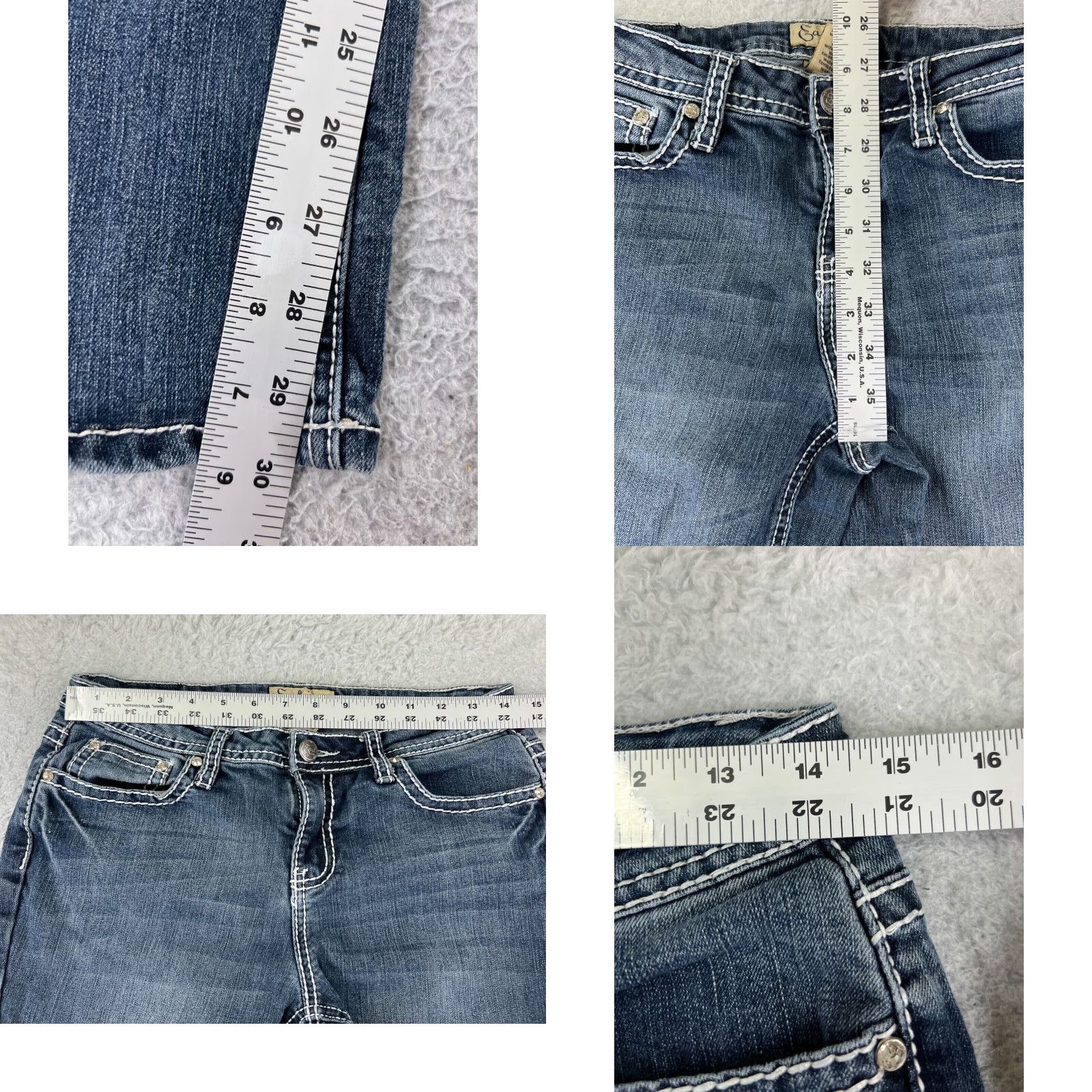 Vintage Earl Jean Pants Women 6 Blue Denim Bootcut Low Rise Bling Embroidered Stretch Size 28" / US 6 / IT 42 - 8 Thumbnail