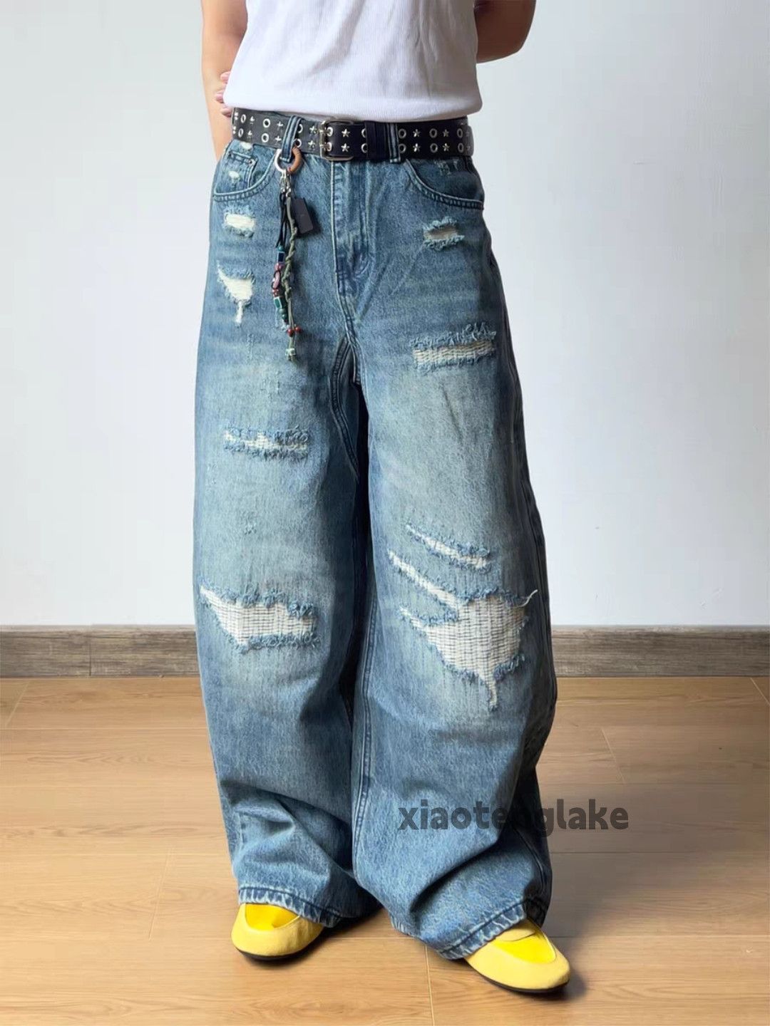 Jean xtl vintage washed faded loose punk ripped damaged jeans Size US 30 / EU 46 - 4 Thumbnail