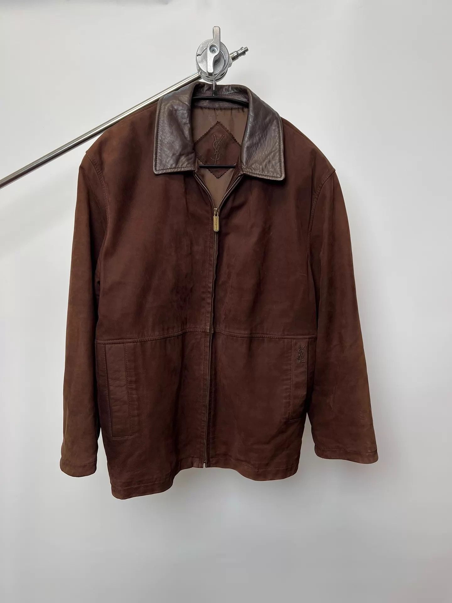 Yves Saint Laurent Brown Leather Collar Zip-Up Jacket Size L Size US L / EU 52-54 / 3 - 1 Thumbnail