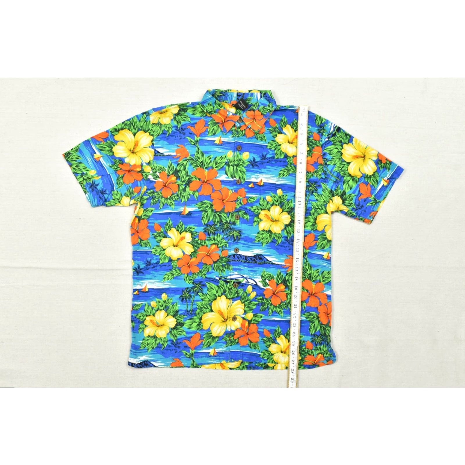 Vintage WE-AR Squish Wear Men's L Blue Hawaiian Shirt Hibiscus Floral Cotton Button-Up Short Sleeve Collared Casual Summer Spring Size US L / EU 52-54 / 3 - 4 Thumbnail