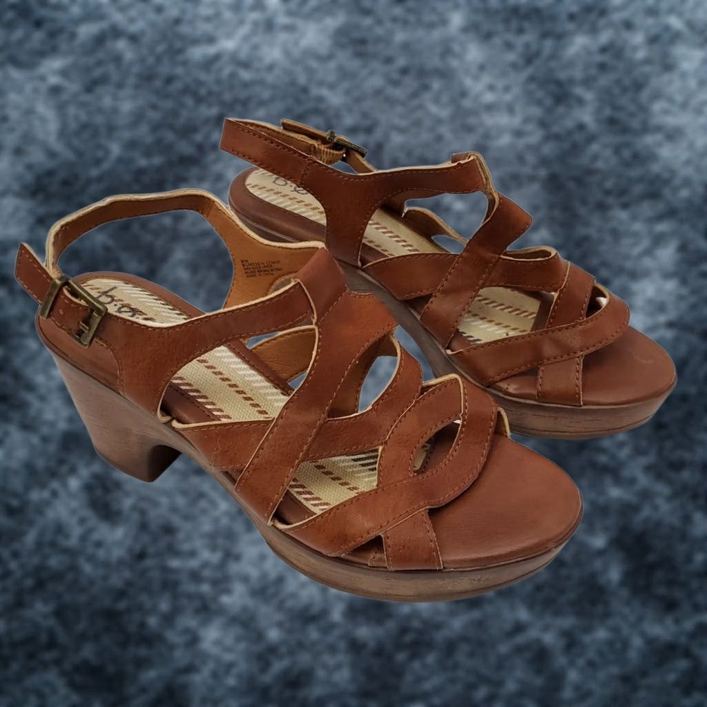 Born B.O.C. Marybeth Comfort Dress Shoe Tan Brown Sandal Women's 8M Strap Buckle Round Toe Block Heel Casual Clog Walking Modern Vintage NO Size M / US 6-8 / IT 42-44 - 1 Thumbnail