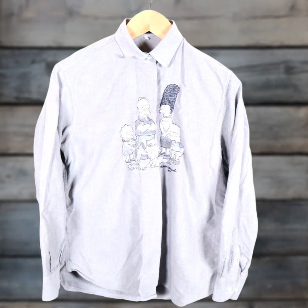 Vintage Segreta Simpsons Shirt Women's Medium Gray Embroidered Italy Shirt Oxford Cotton Velour Casual Regular Button-Up Holiday Cartoon Retro Size M / US 6-8 / IT 42-44 - 1 Thumbnail