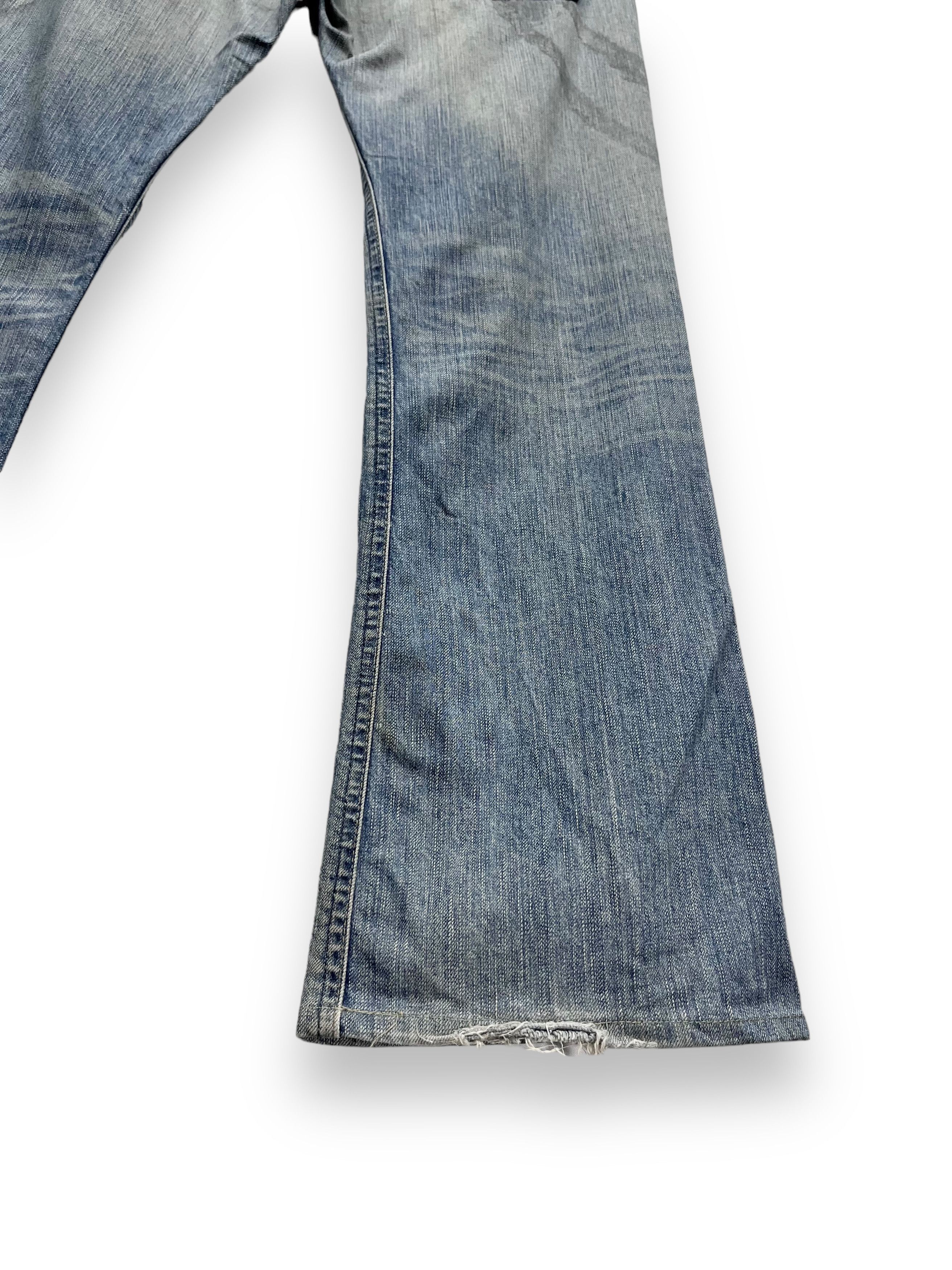 Edwin FYE🔥EDWIN BLUE TRIP Ripped Thrashed Blow Out Flared Denim Size US 31 - 15 Thumbnail