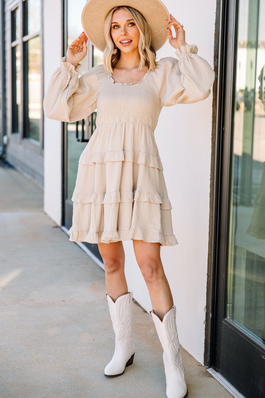 Other &merci taupe brown Puff Sleeve Babydoll ruffled Mini sz S Size S / US 4 / IT 40 - 1 Thumbnail