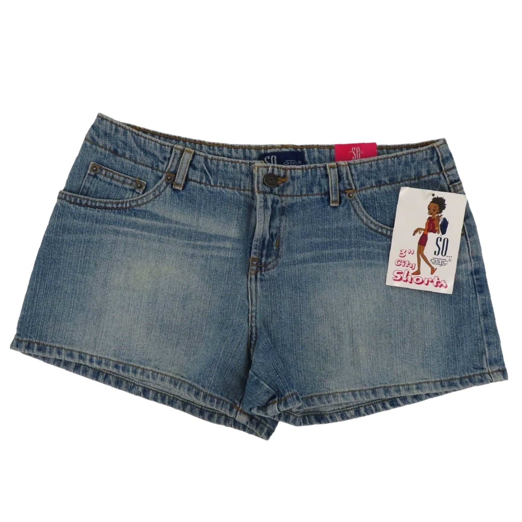 Denime VINTAGE SO Juniors 11 3in Inseam City No Waist Blue Denim Jean Shorts Y2K All Cotton NEW Size 32" / US 10 / IT 46 - 2 Thumbnail