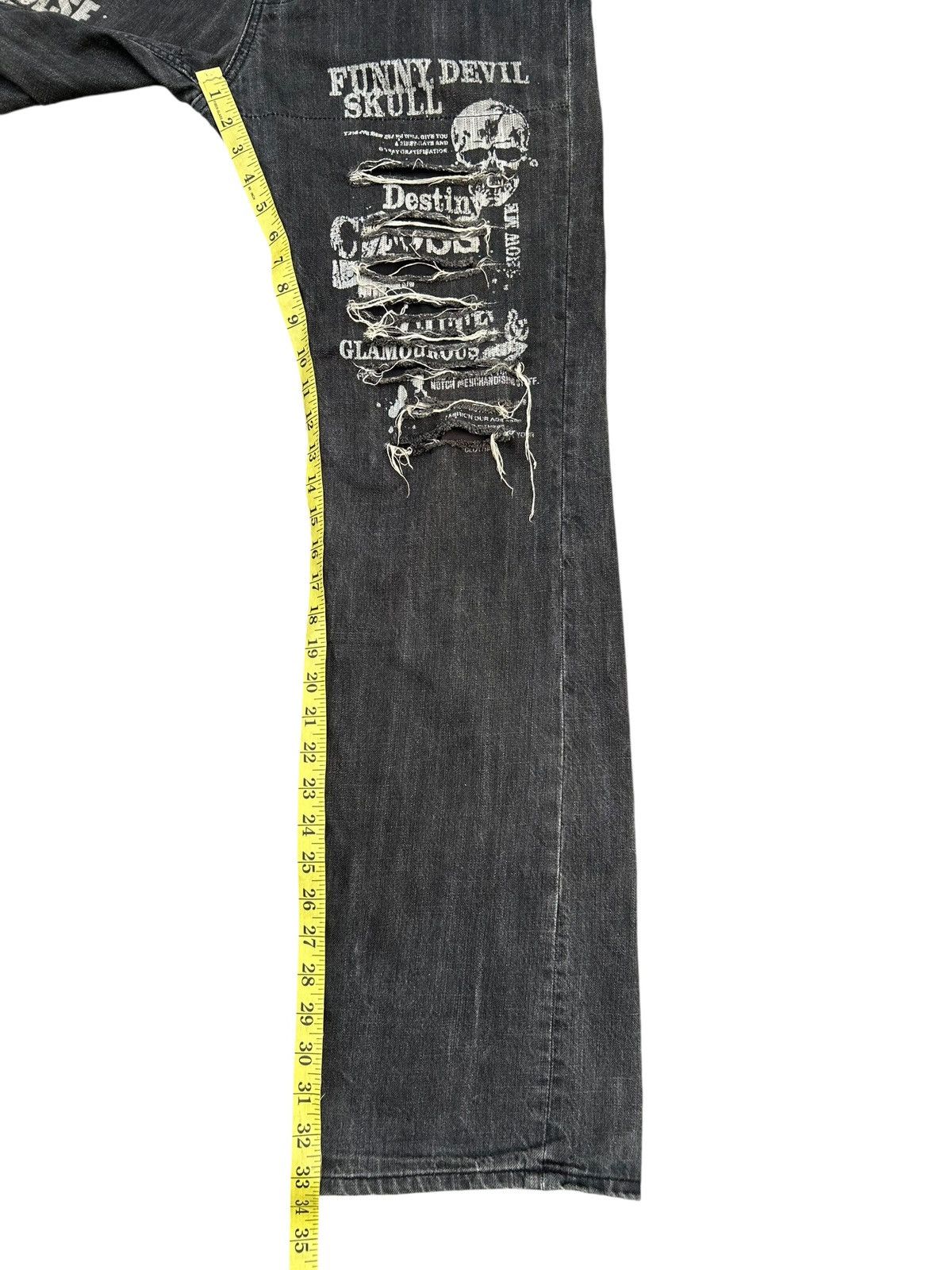 If Six Was Nine FLARE FUNNY DEVIL SKULL IMPULSE PLEASURE DISTRESSED DENIM Size US 34 / EU 50 - 13 Thumbnail