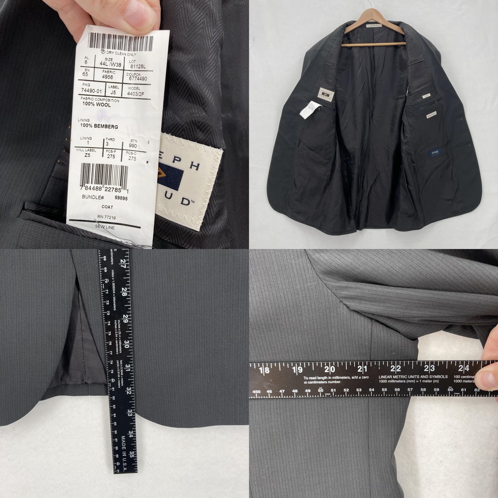 Joseph Abboud VINTAGE Joseph Abboud Blazer 44L Charcoal Pinstripe Slim Fit Super 110s Zignone Italian Jacket/Coat Size 44R - 8 Thumbnail