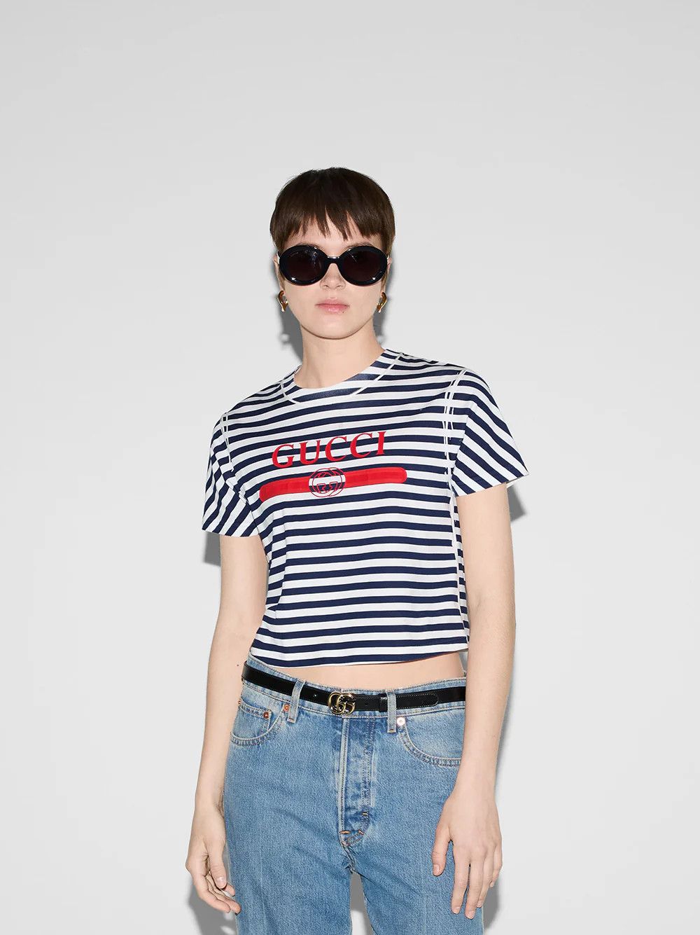 Gucci o1la5ras0526 Printed Striped Cotton Jersey T-Shirt Size XXS / US 00 / IT 34 - 3 Thumbnail