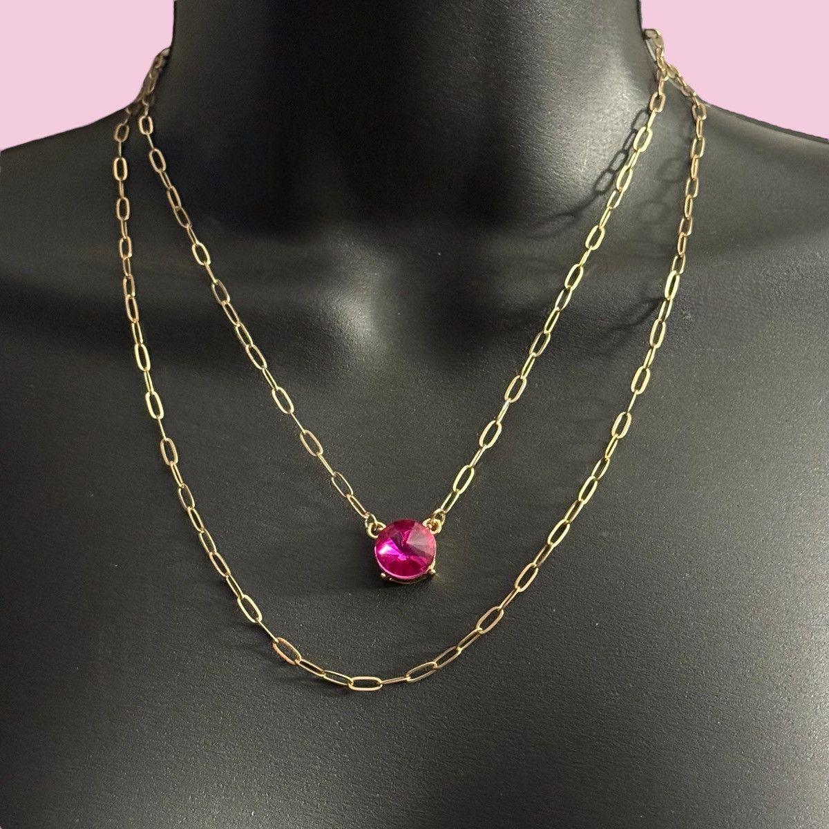 Other Gold tone layered hot pink gemstone pendant necklace Size ONE SIZE - 1 Thumbnail