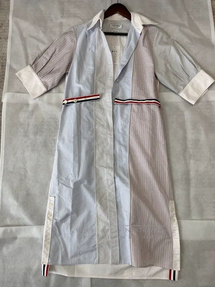 Thom Browne Striped patchwork shirt and long skirt