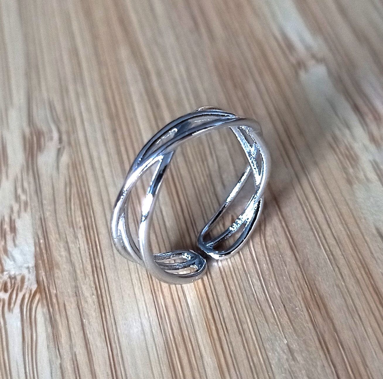 Designer × Vintage Punk Goth Shine Asymmetric Stripes Cross Silver Ring Unique Size ONE SIZE - 8 Thumbnail