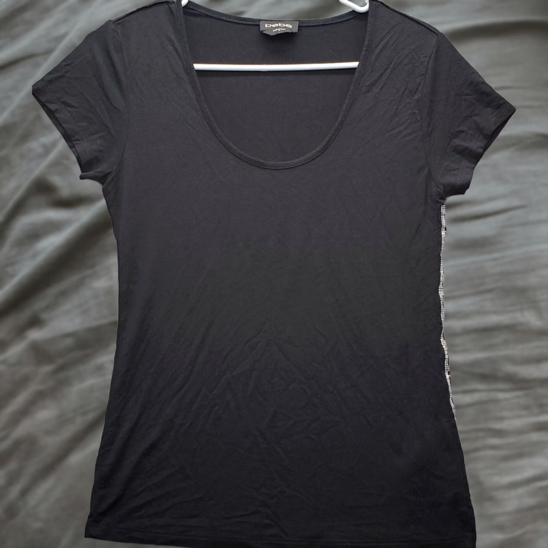 Bebe bebe Womens Size M Black Beaded Stretch Short Sleeve T Shirt Top Round Neck Casual Shirt Size M / US 6-8 / IT 42-44 - 1 Thumbnail
