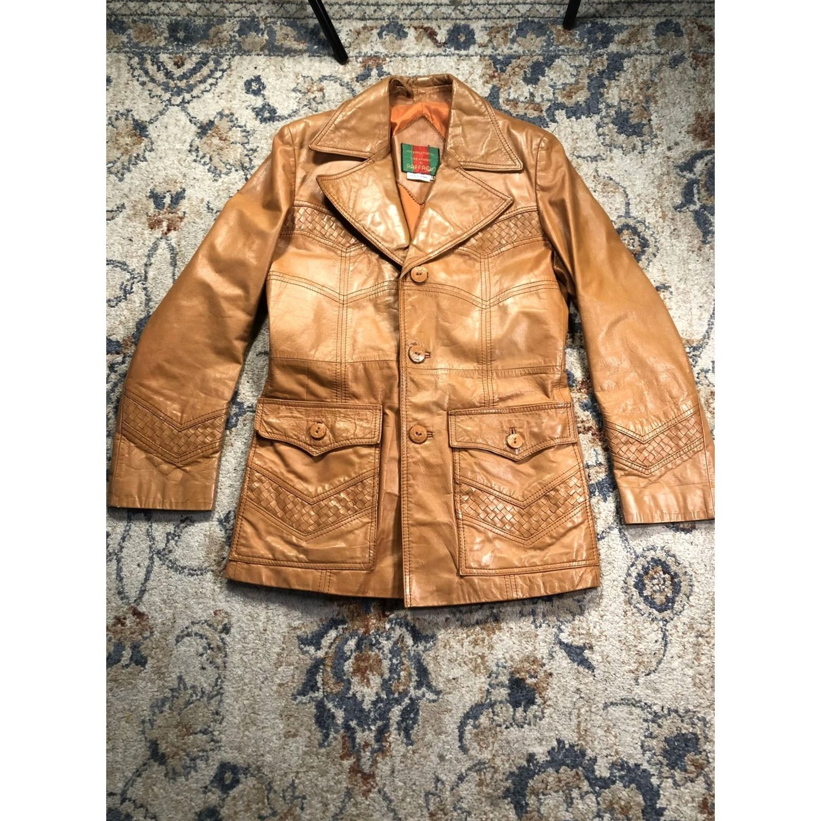 Vintage VINTAGE Raffaelo Coat Womens 38 Brown Leather Woven Pocket Mid Length Retro 70s Coat Womens Brown Leather Overcoat 38 Vintage 70s Retro Casual Women's Size XS / US 0-2 / IT 36-38 - 5 Thumbnail