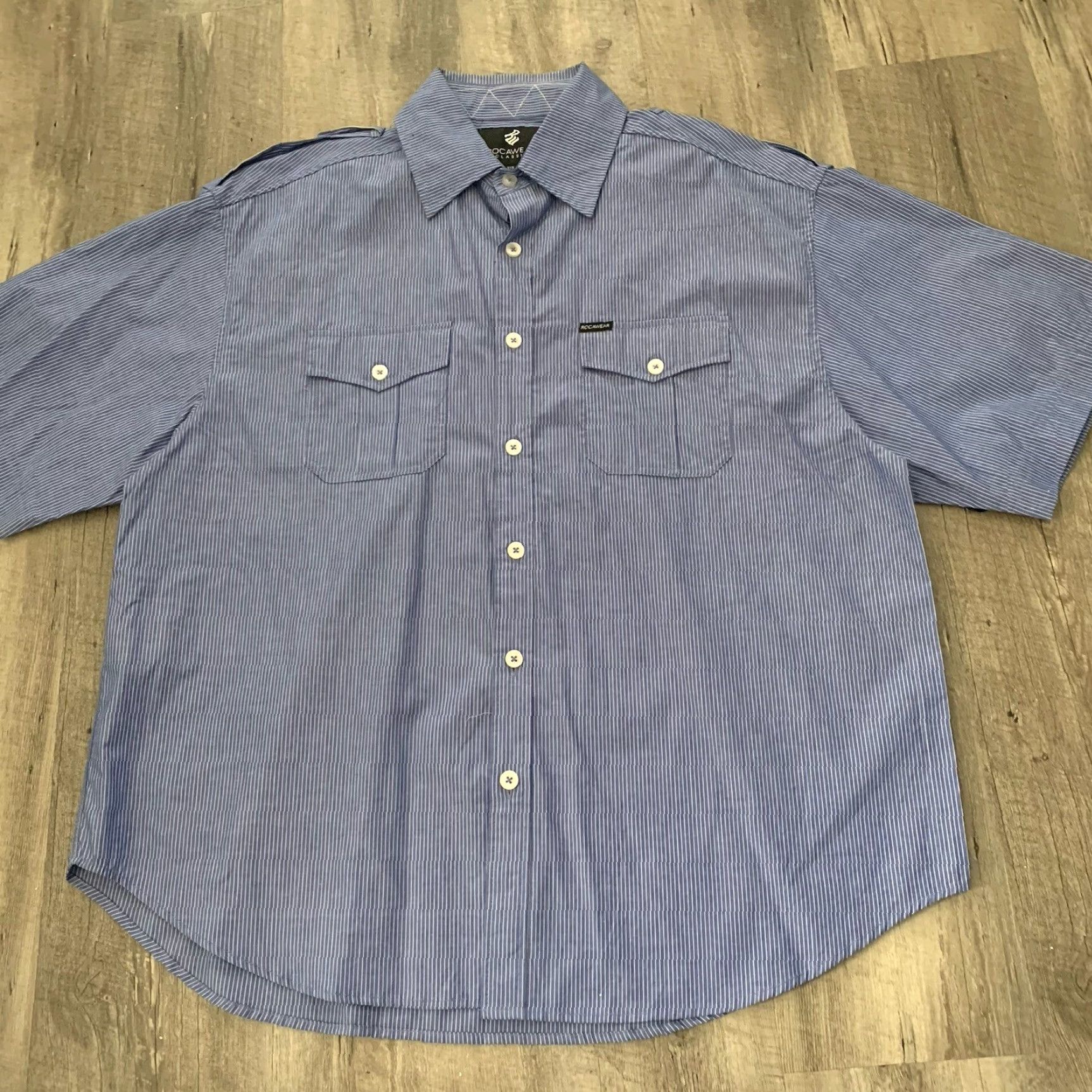 Rocawear Rocawear Shirt Mens 3XB Button-Up Short Sleeve Blue Pinstripe Y2K Retro NEW Shirt Big & Tall Men 3XB Blue Casual Size US XXL / EU 58 / 5 - 3 Thumbnail