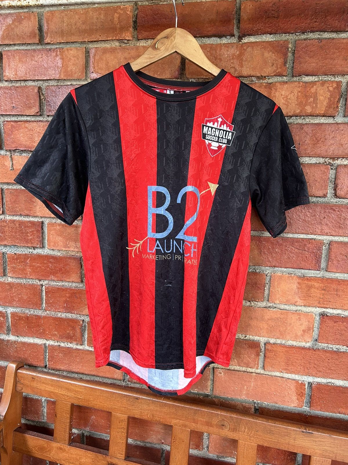 image of Jersey x Soccer Jersey Vintage Magnolia Soccer Club Number 10 in Black Red, Men's (Size Small)