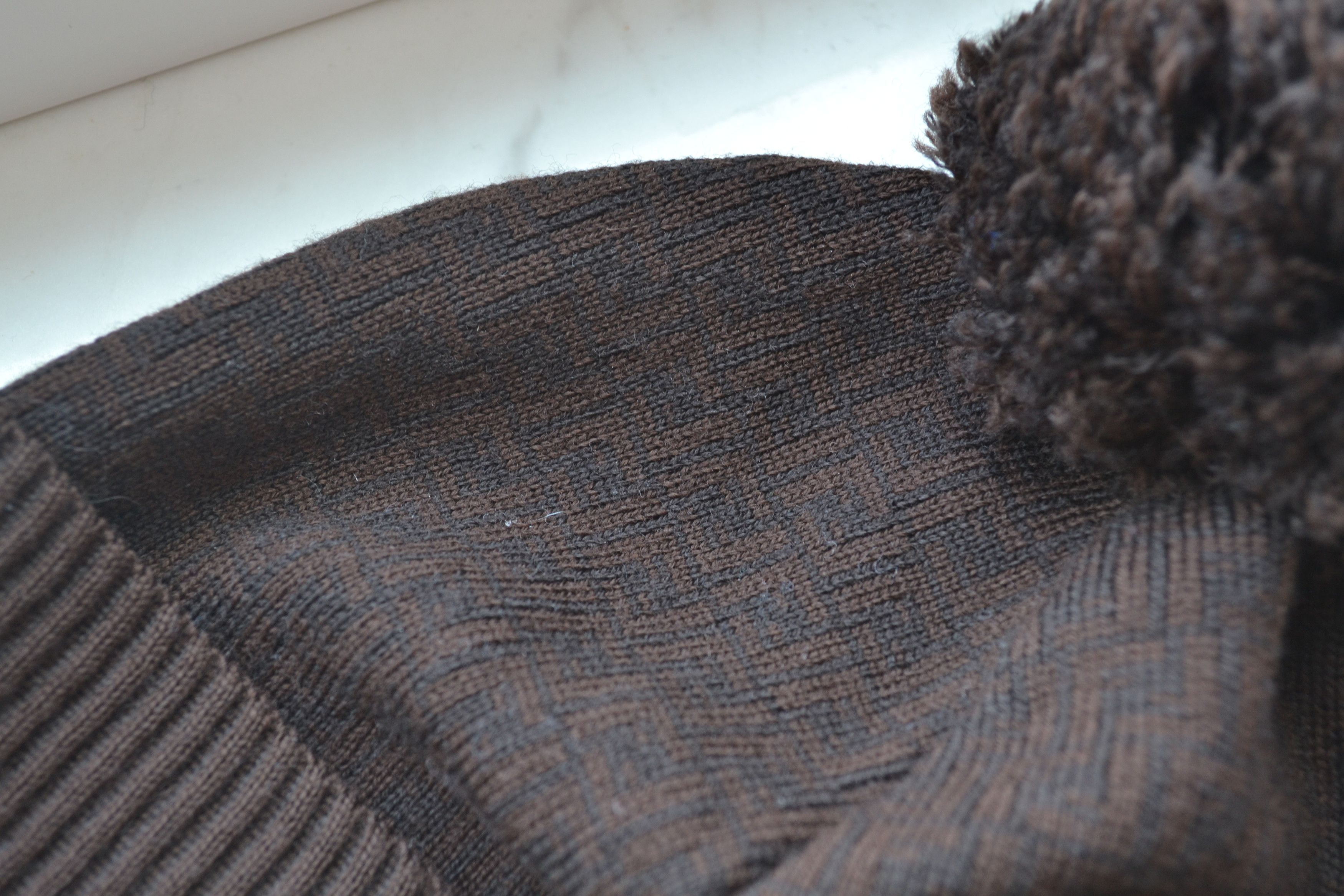 Fendi FENDI Hat Wool Pom Pom Monogram FF Brown Black Beanie Size ONE SIZE - 3 Thumbnail