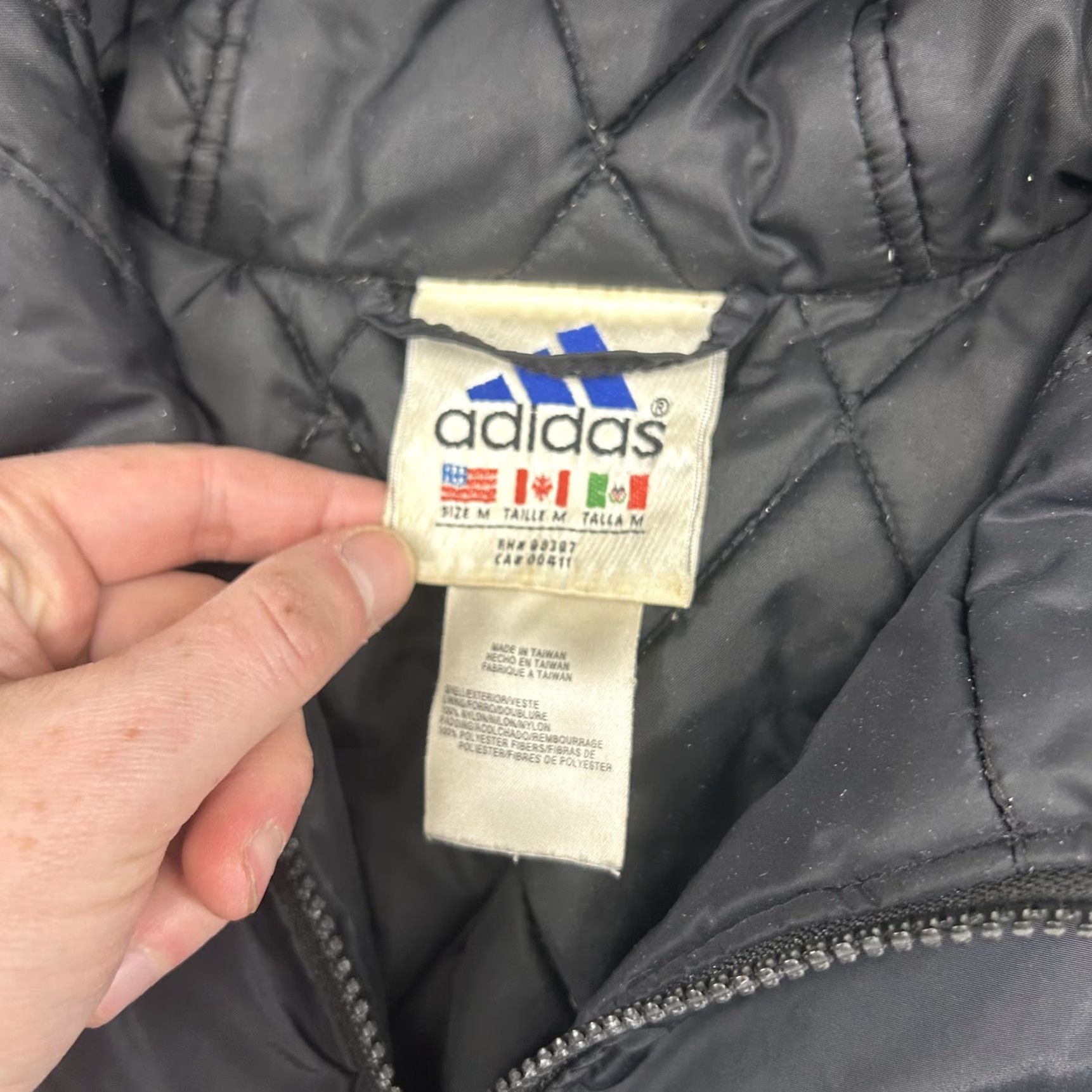 VINTAGE Adidas Jacket Mens Medium Black Hooded Insulated Full Zip Puffer Coat