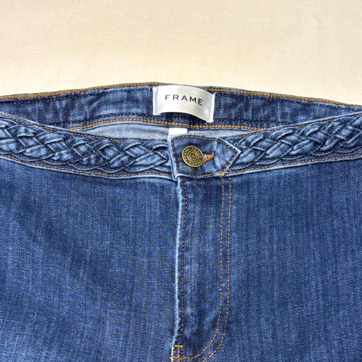 Frame FRAME High Rise Flare Jeans Dark Wash Women's 29 In Denim Cotton Spandex Zip Button 5-Pocket Bag Braided Waist Flared Bootcut Modern Womens Size 29" - 2 Thumbnail