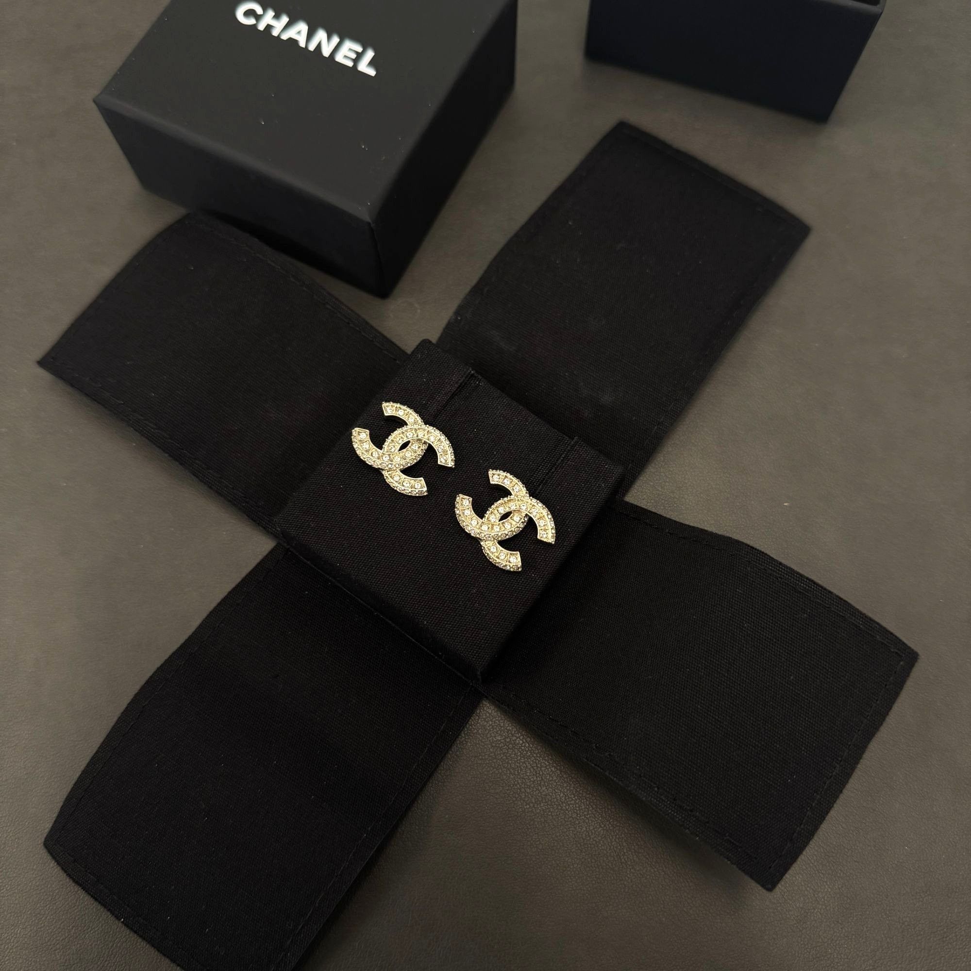 Chanel Gold-Tone Crystal Cc Logo Stud Earrings Jewelry Made, Women's