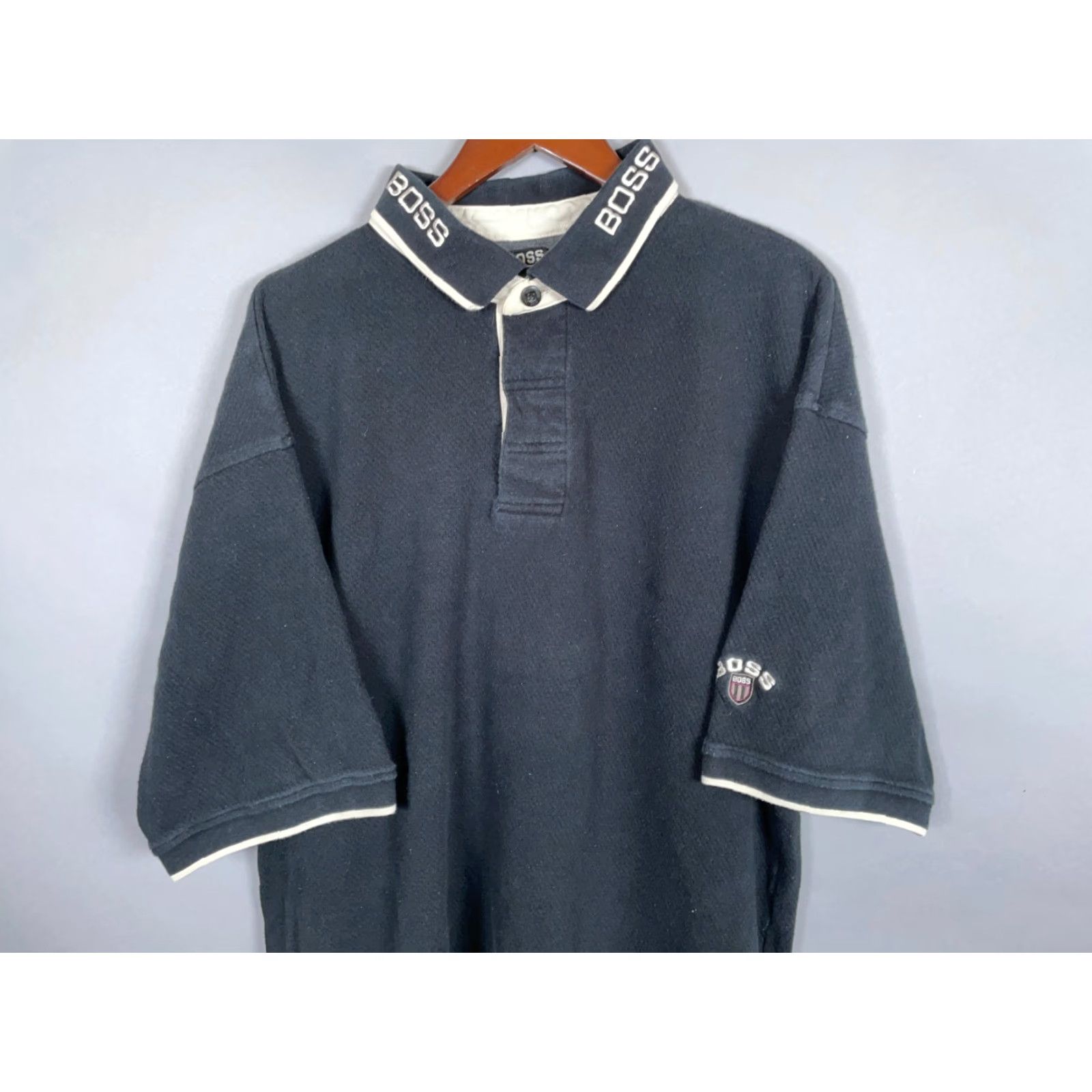 Hugo Boss VINTAGE Hugo BOSS Polo Shirt Men 2XL Black Embroidered Textured Cotton Preppy Retro Size US XXL / EU 58 / 5 - 4 Thumbnail