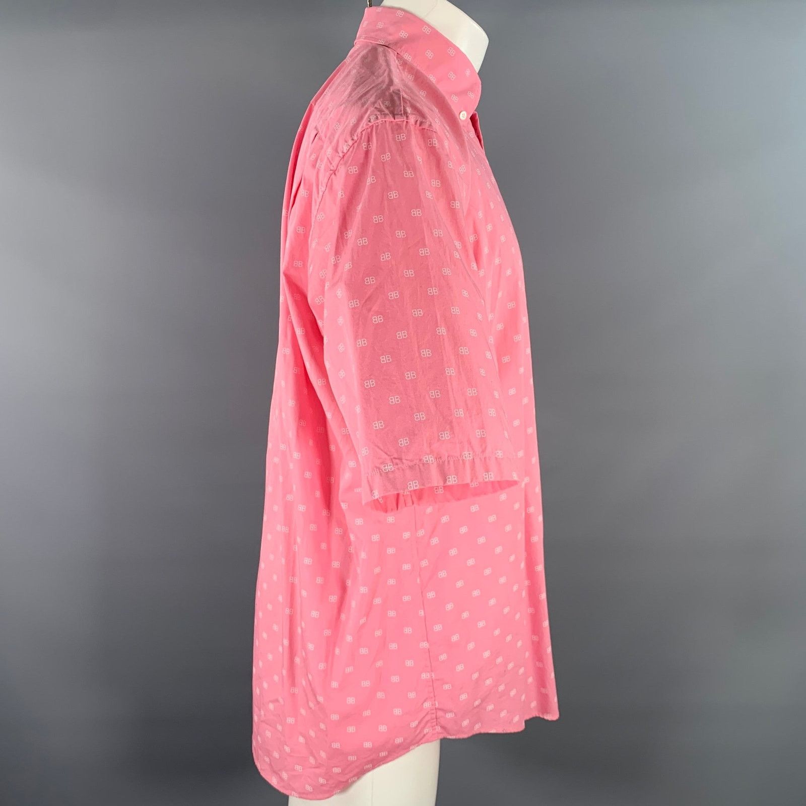 Balenciaga BALENCIAGA Size XS Pink White Monogram Cotton S/S Shirt Size US XS / EU 42 / 0 - 3 Thumbnail