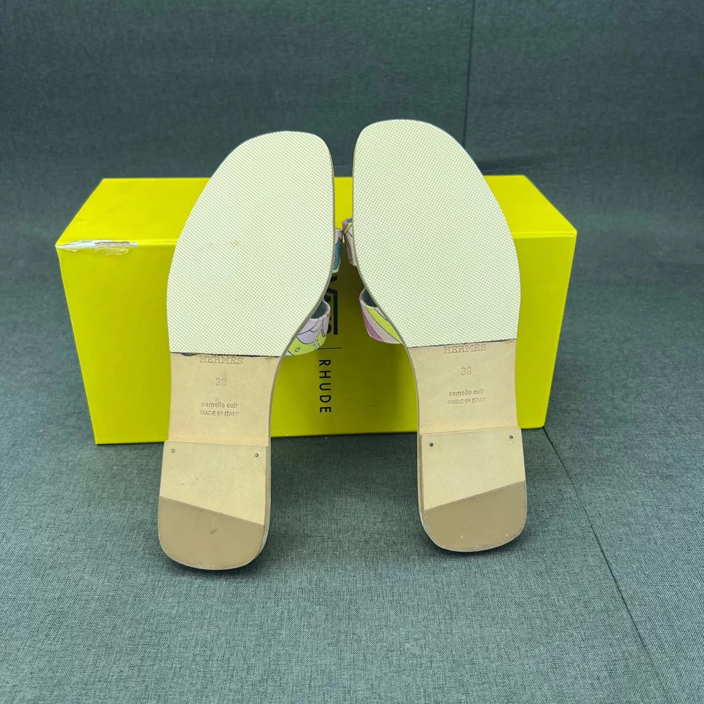 Hermes Hermès SS H Slipper Blue Pink 38 Tried On Box Size US 7.5 / IT 37.5 - 6 Thumbnail