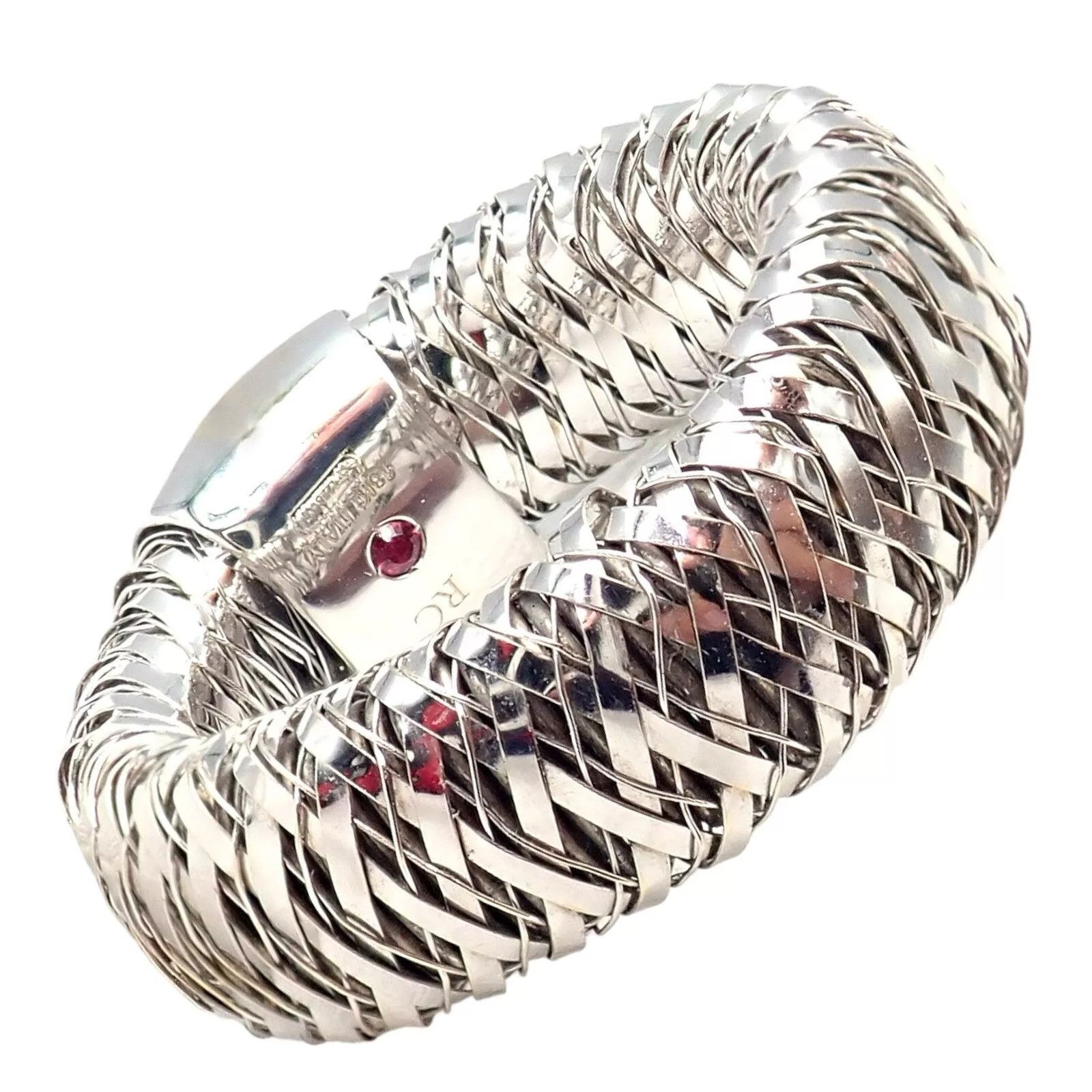 Vintage 18k White Gold Diamond Flexible 10mm Ring Size ONE SIZE - 5 Thumbnail