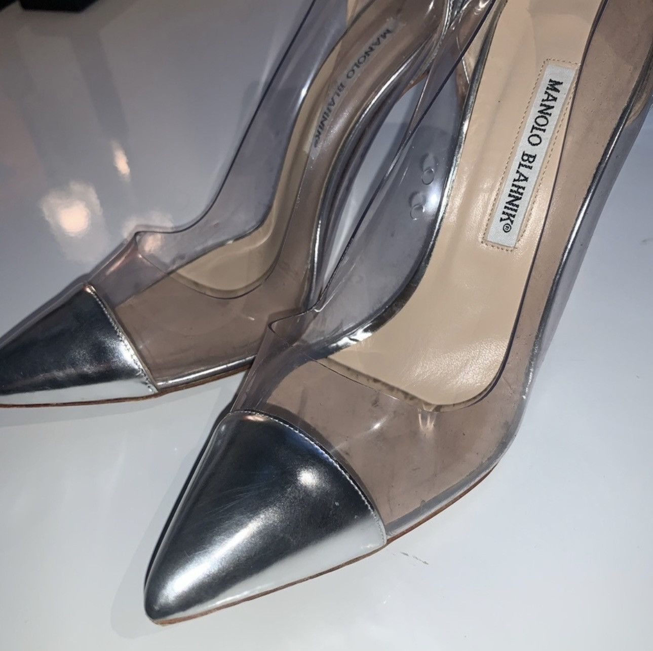 Manolo Blahnik MANOLO BLAHNIK Pacha Pump in clear Pvc and silver captoe Size US 10 / IT 40 - 11 Thumbnail