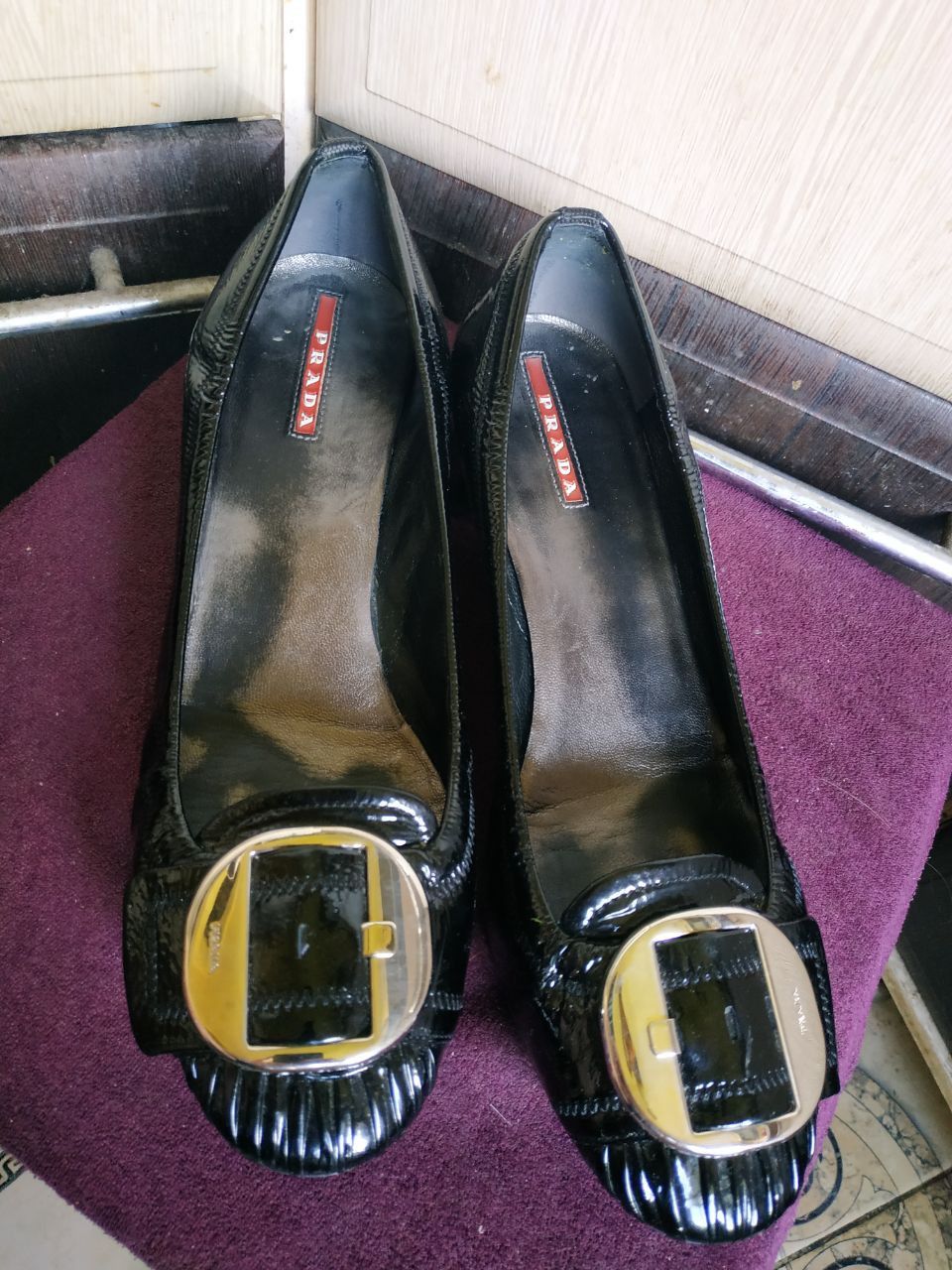Prada Prada Black Patent Ballet Flats Gold Buckle EU 37 Size US 6 / IT 36 - 20 Thumbnail