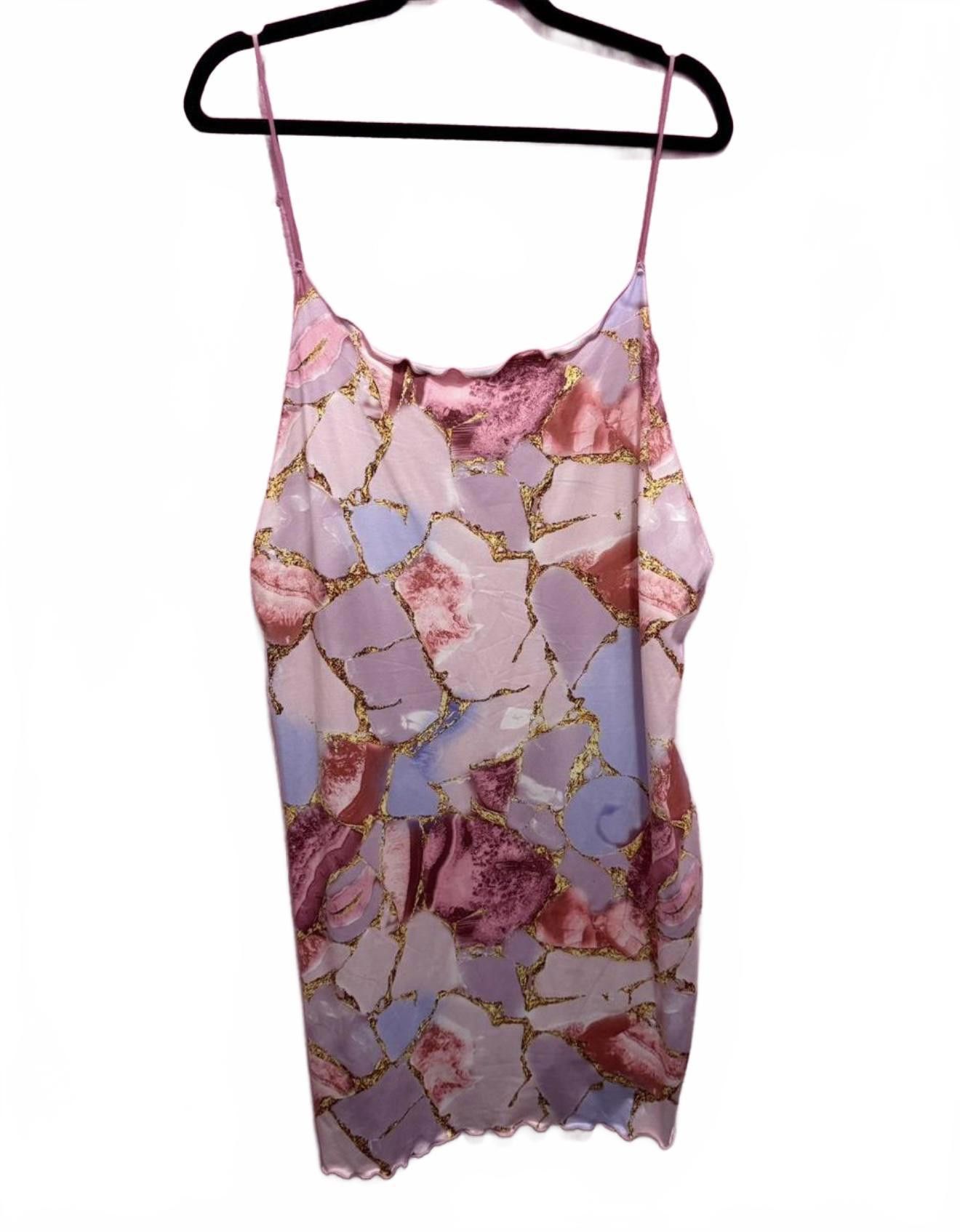 Designer Floral Print Slip Dress - Pink & Gold Accents Size 4XL / US 24-26 - 3 Thumbnail