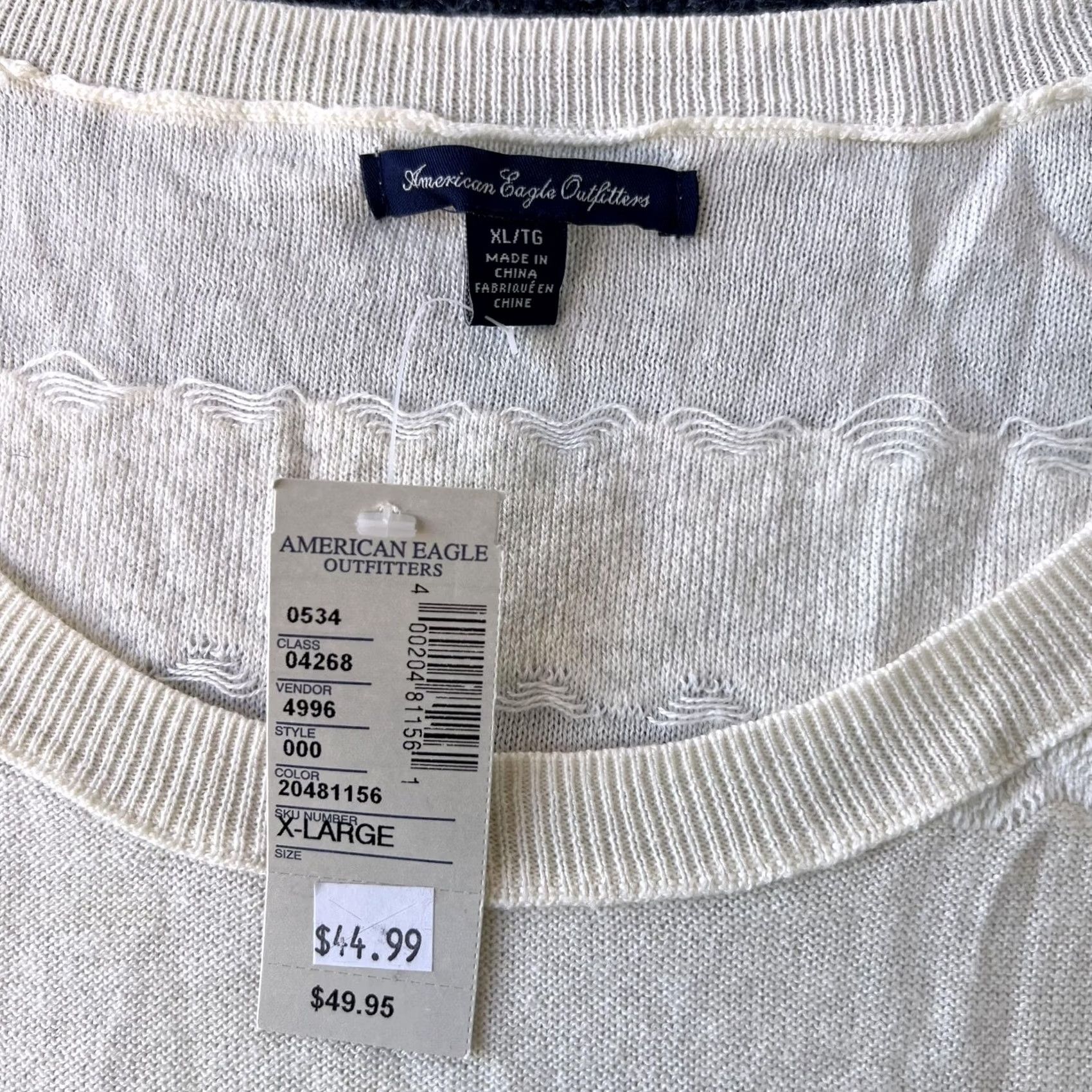 American Eagle Outfitters VINTAGE? American Eagle Outfitters Sweater Womens XL Cream Pointelle Crewneck Size XL / US 12-14 / IT 48-50 - 2 Thumbnail
