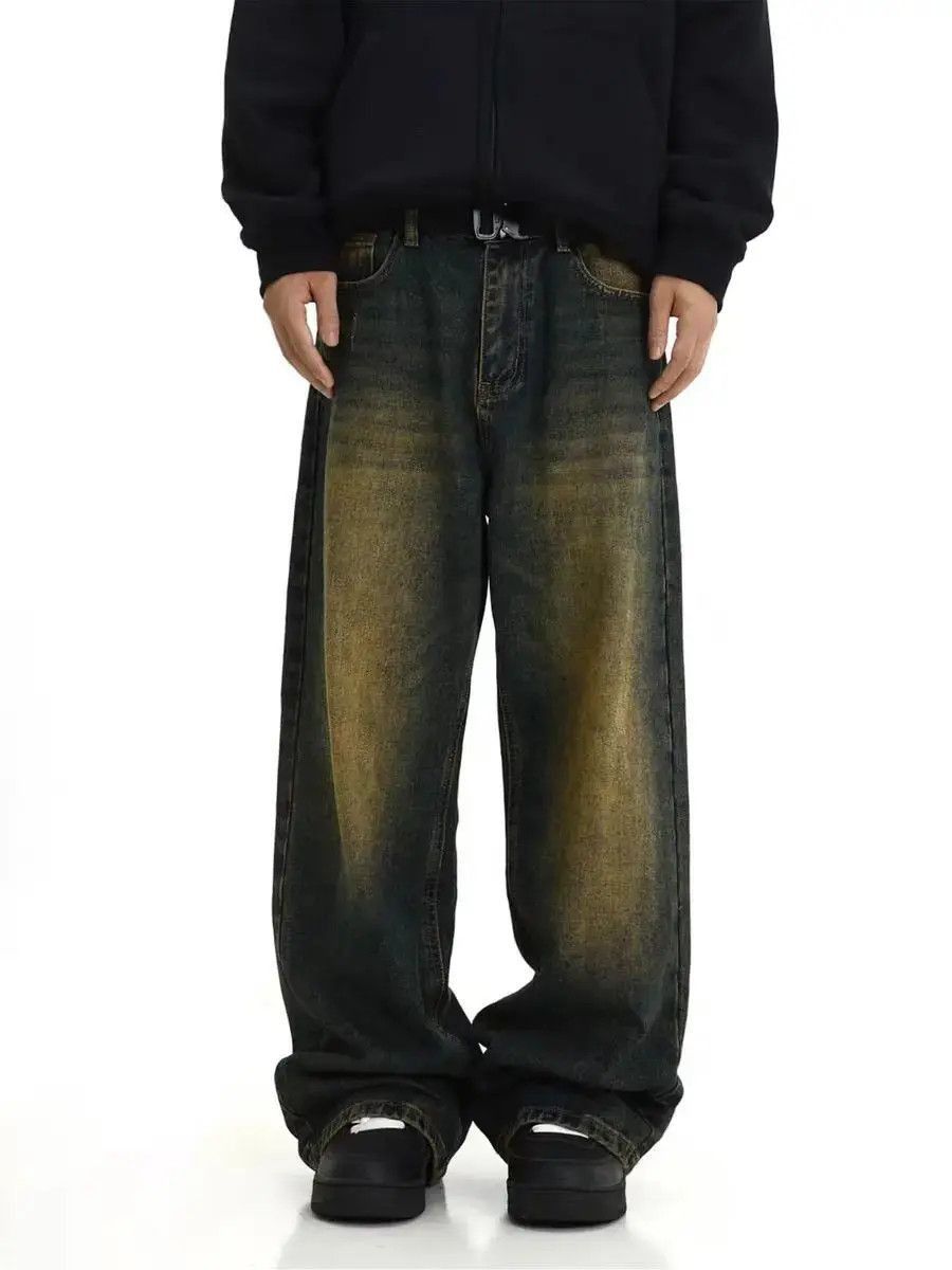 Japanese Brand Retro distressed washed yellow mud-dyed straight-leg jeans Size US 32 / EU 48 - 5 Thumbnail