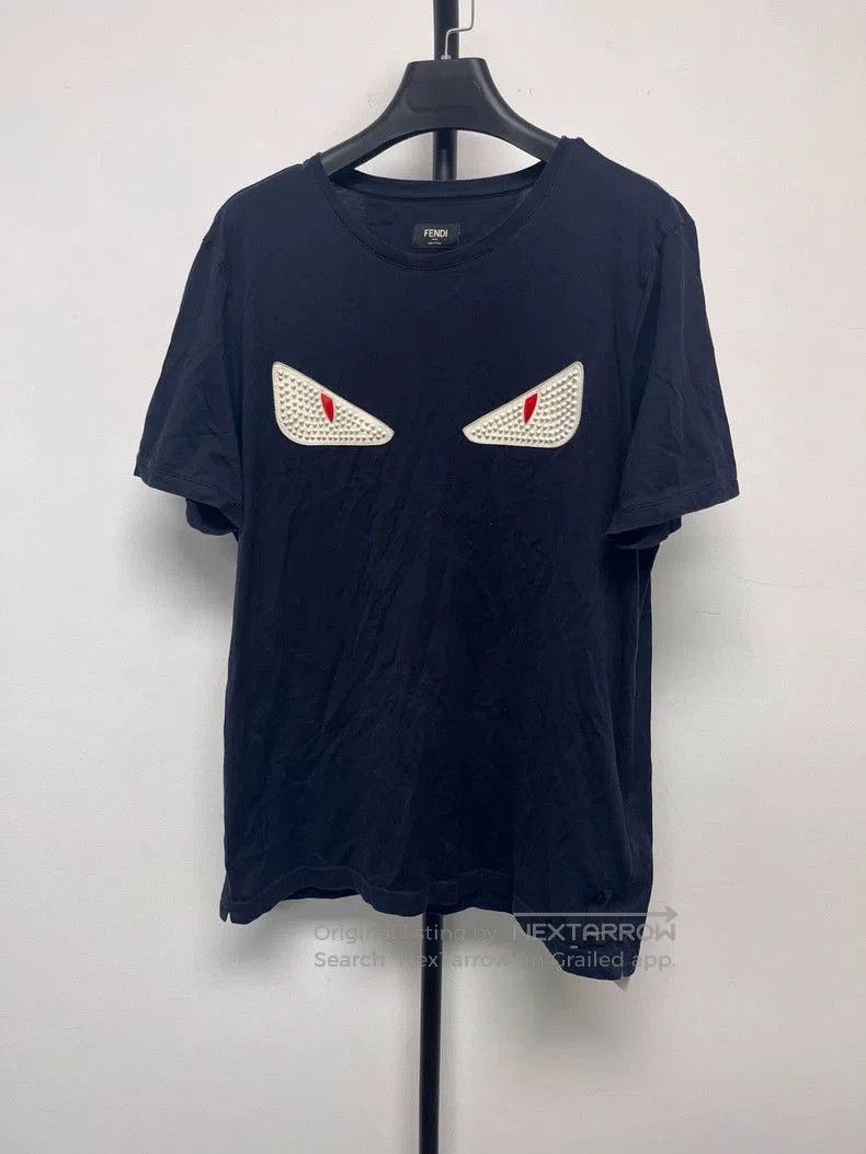 FENDI 黒 Tシャツ イエロー目デザイン Top Fendi Eyes Men T Shirt