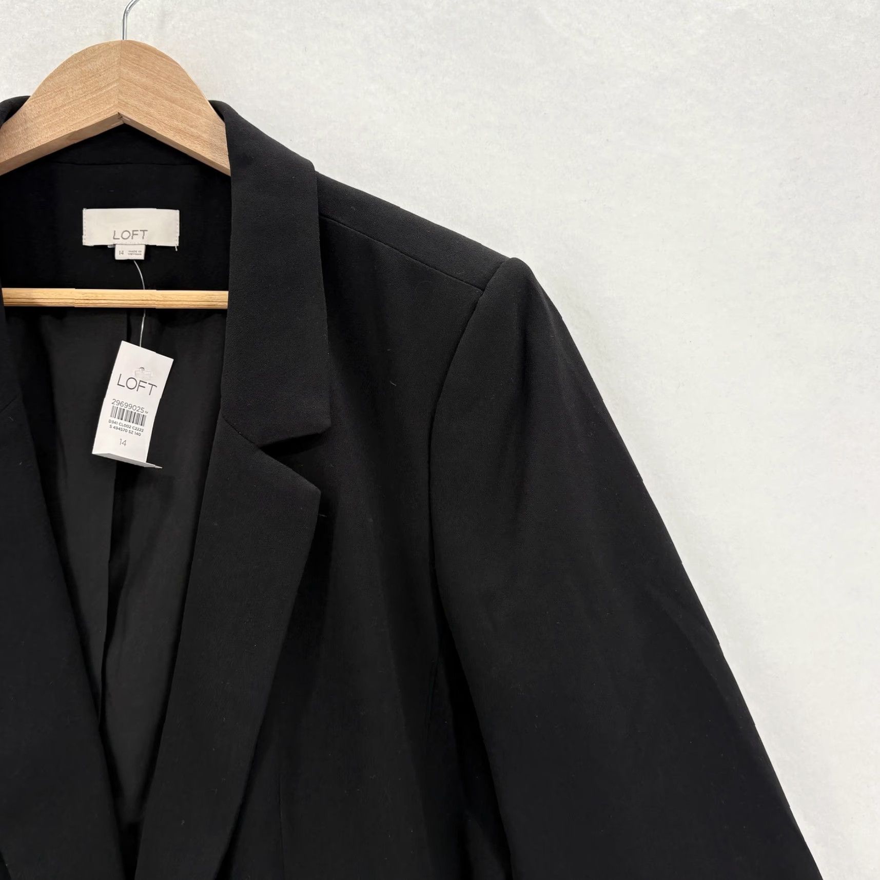 Loft LOFT Blazer 14 Black Crepe 3/4 Sleeve Open Front Work Jacket Womens NWT Size XL / US 12-14 / IT 48-50 - 2 Thumbnail