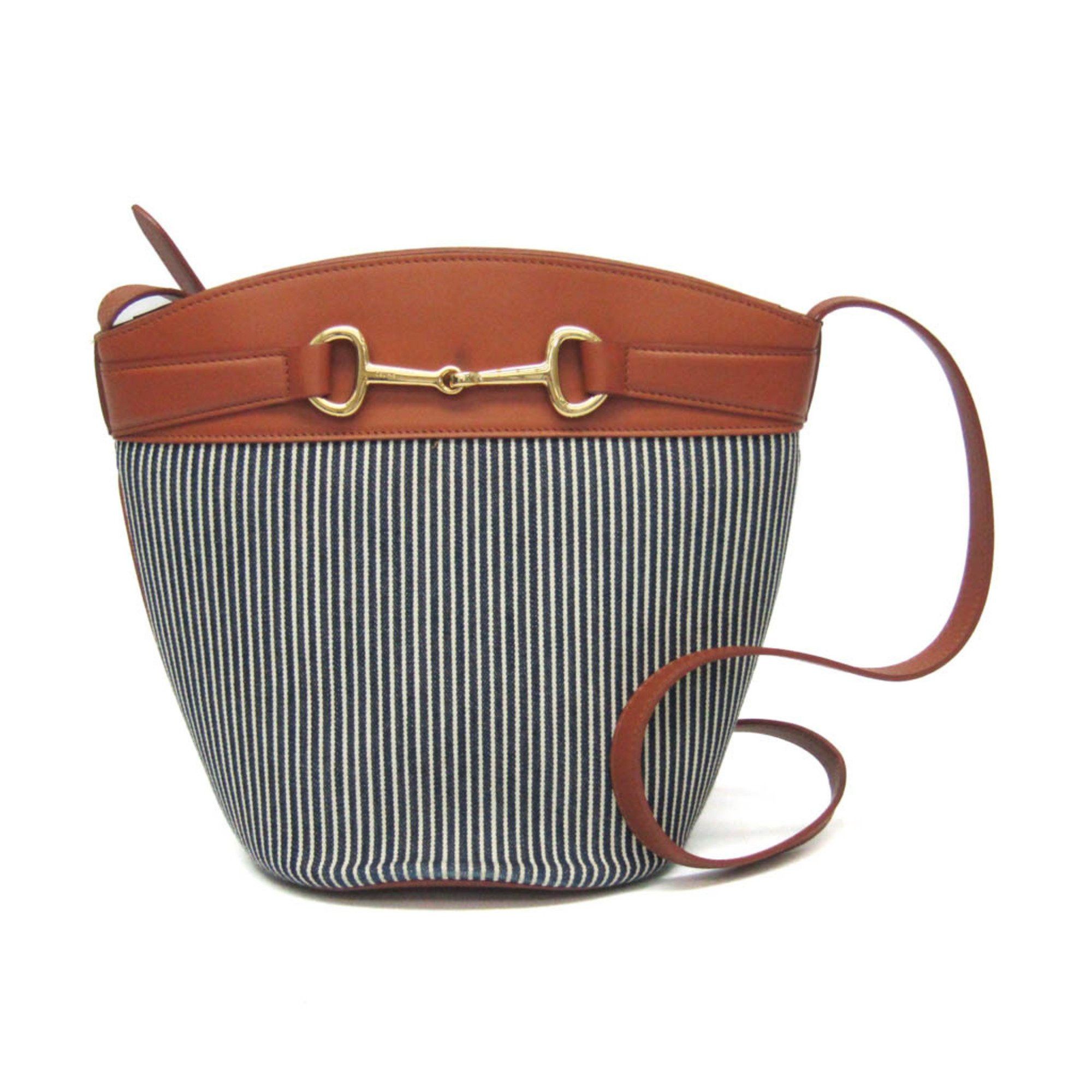 Celine Celine Bucket 192072 Women's Leather,Canvas Shoulder Bag Brown,Navy Size ONE SIZE - 1 Thumbnail