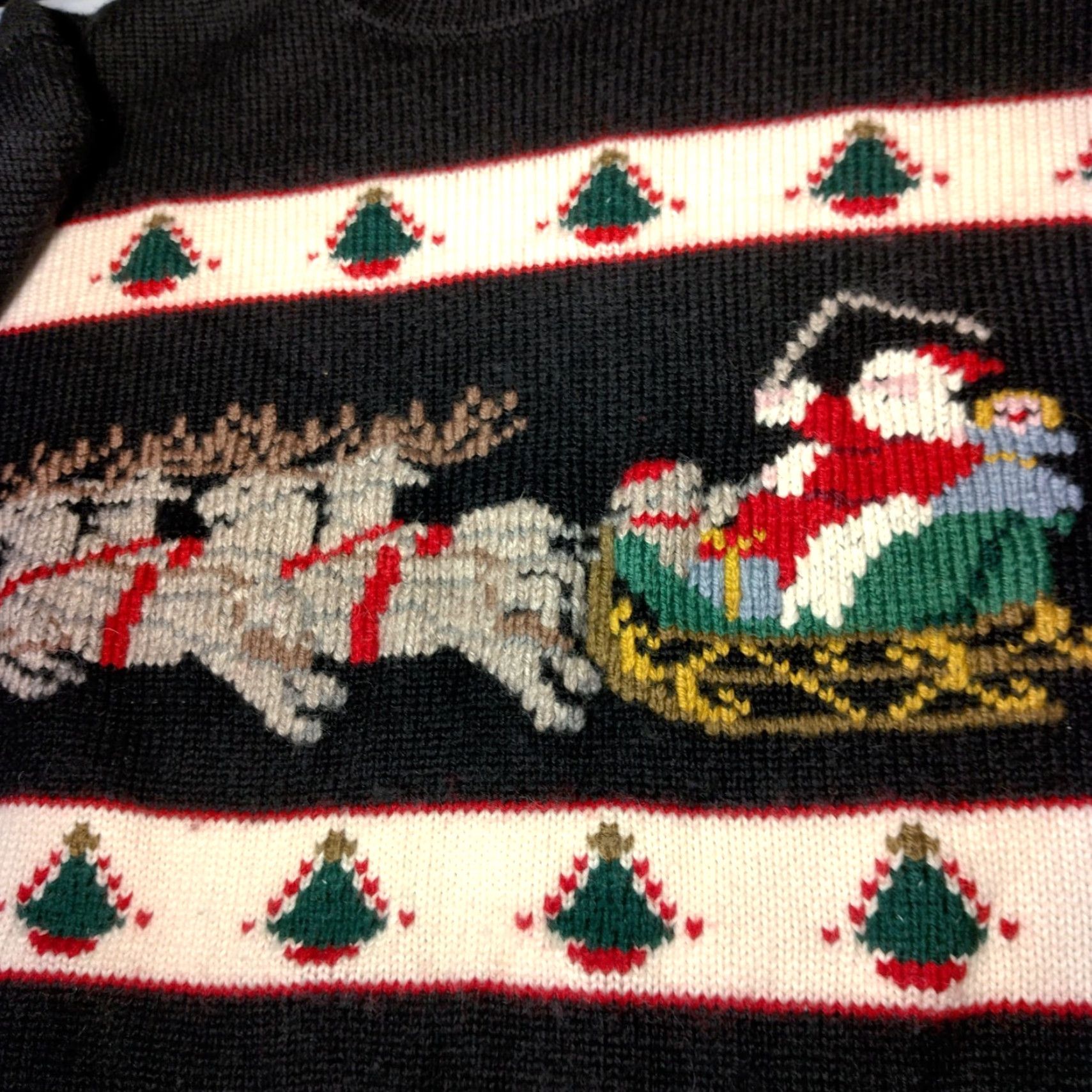 Vintage VINTAGE South Wool Christmas Sweater M Pure New Wool Black Hand Loomed Santa Reindeer Casual Long Sleeve Pullover Womens Size M / US 6-8 / IT 42-44 - 6 Thumbnail