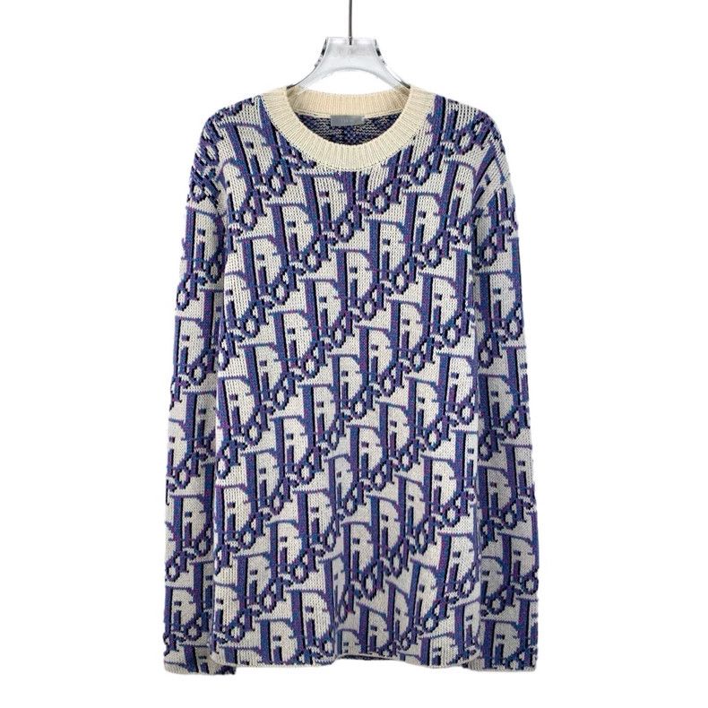Dior Dior Blue logo jacquart full-print wool round-neck long-sl Size US S / EU 44-46 / 1 - 1 Thumbnail