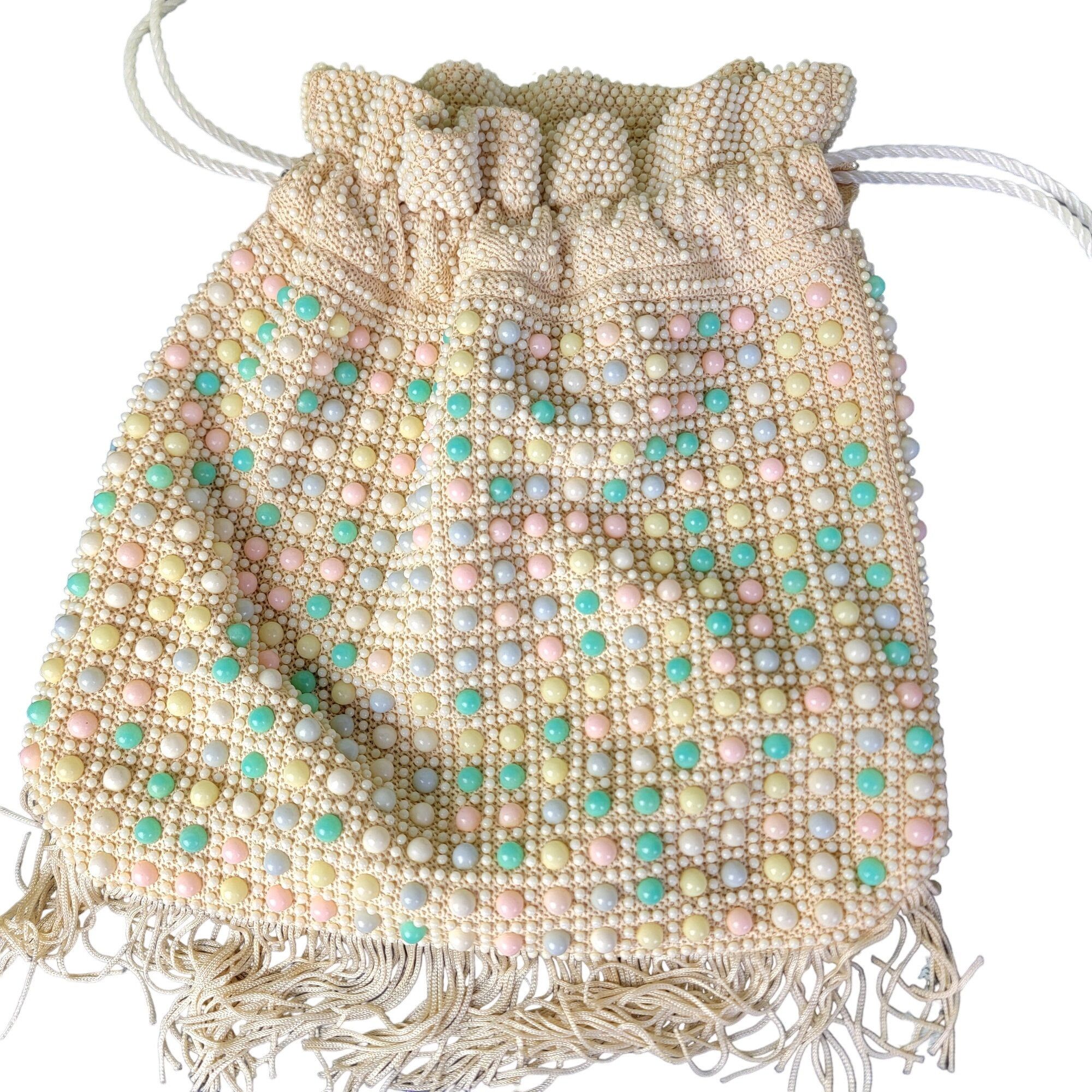 Vintage 60S Colorful Candy Dot Bag Beaded Purse Handbag Wome, Women's
