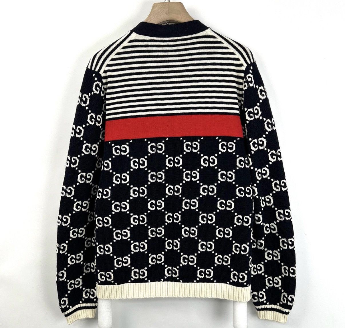 Gucci Gucci/All-Over Print Panel Stripe Knit Cardigan K12 Size L / US 10 / IT 46 - 2 Thumbnail