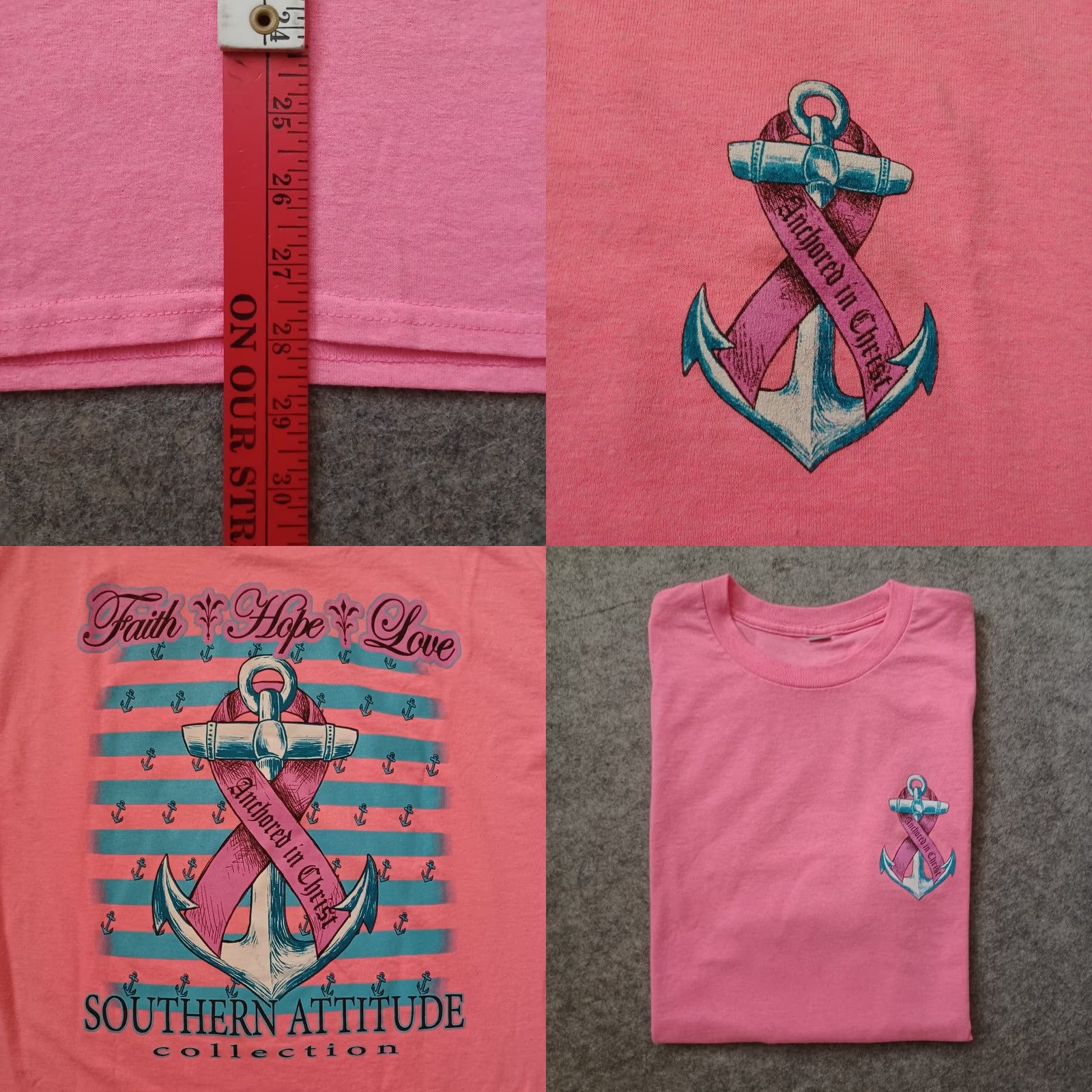 Vintage Jesus T Shirt Pink Cross Logo Graphic Anchored In Christ Faith Hope Love Large Men Regular Short Sleeve Crew Neck SVG Size US L / EU 52-54 / 3 - 8 Thumbnail